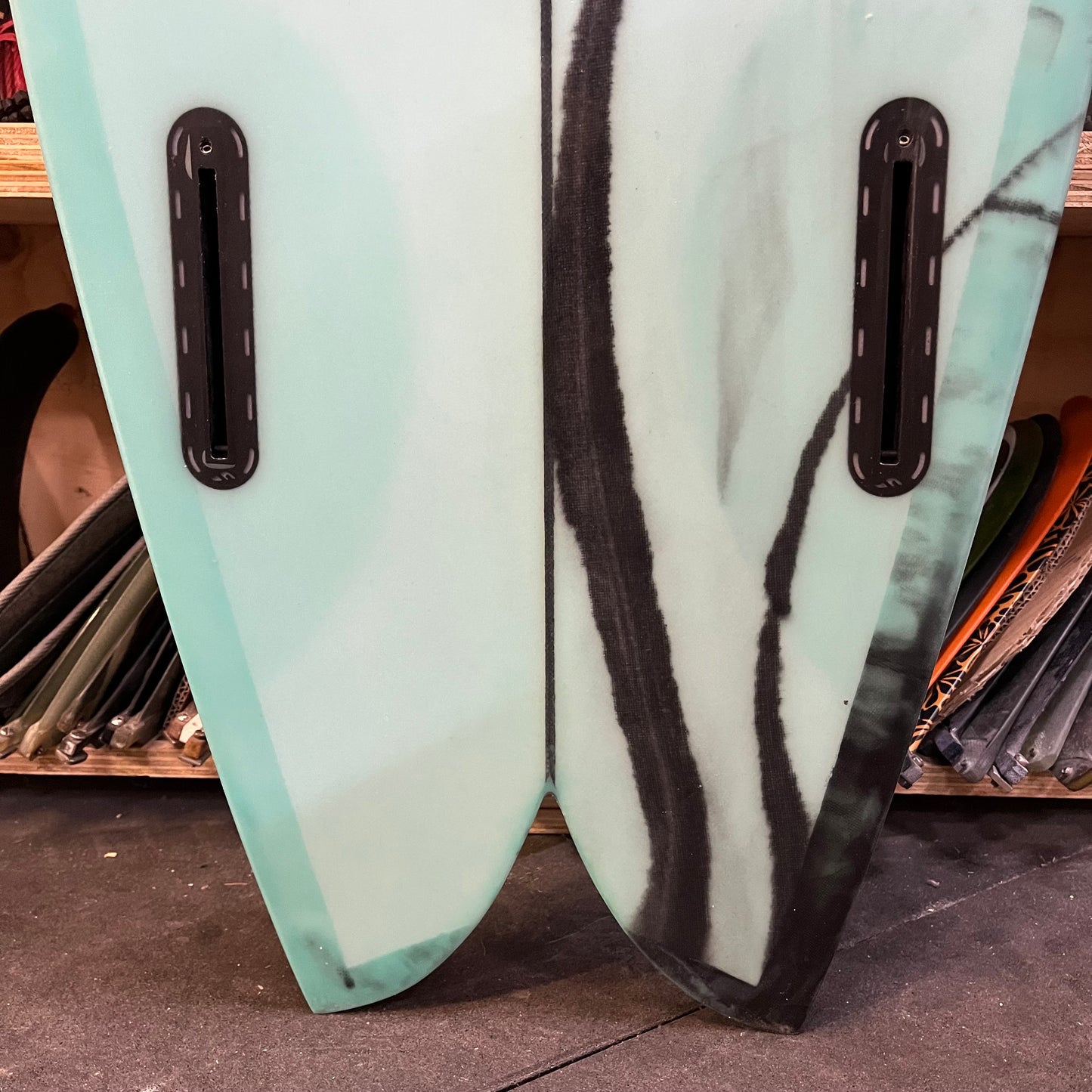 Album Moonstone 6'8" secondhand surfboard fin box close-up