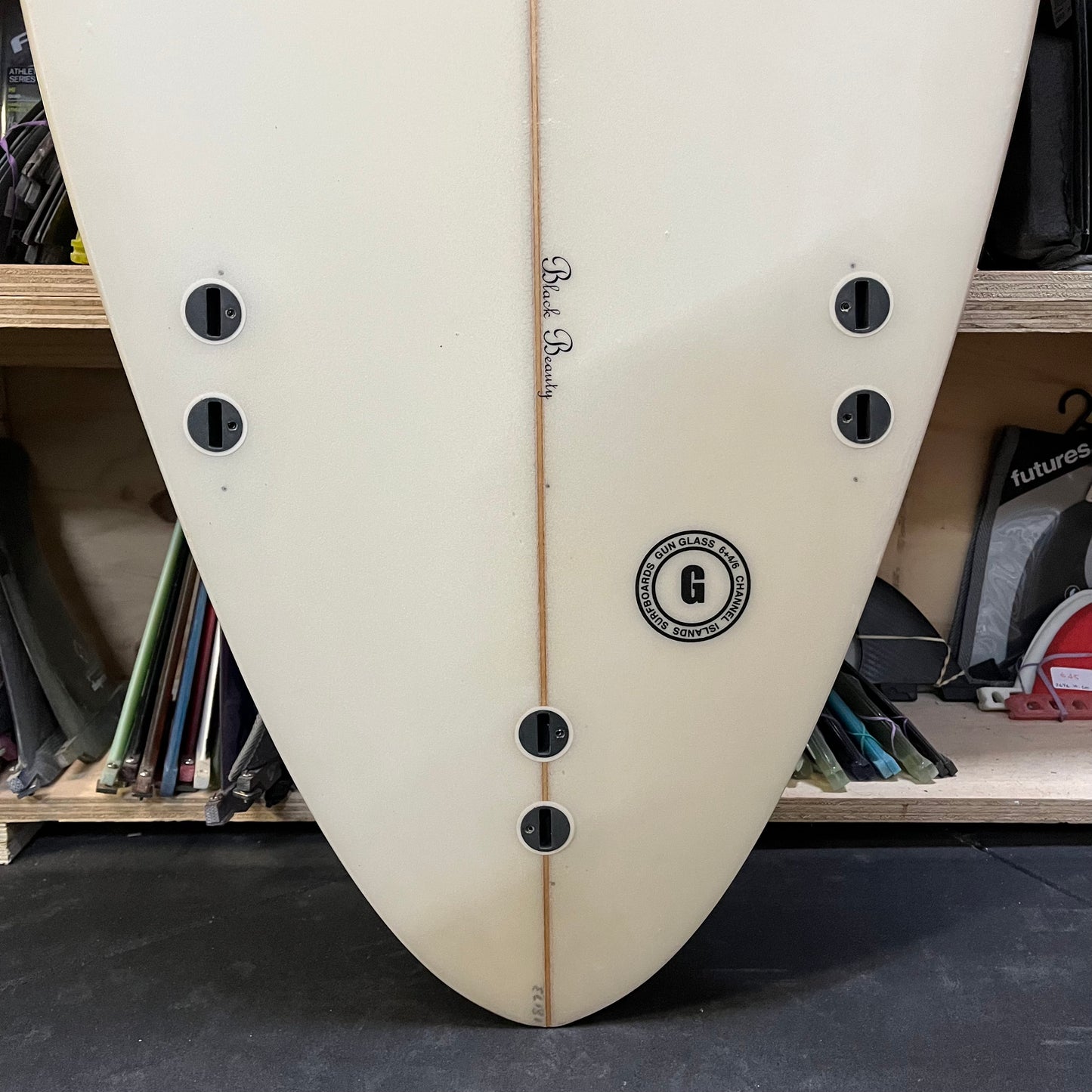 Channel Islands Surfboards Black Beauty 7'0" secondhand surfboard fin box close-up