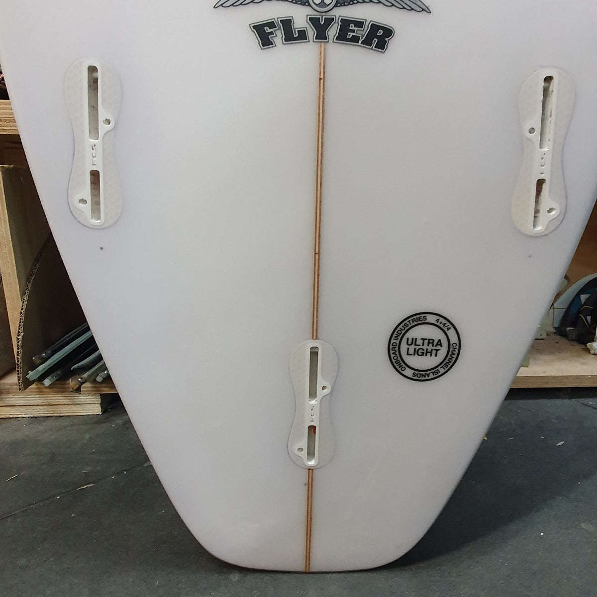 Channel Islands OG Flyer 5'10" secondhand surfboard fin box close-up