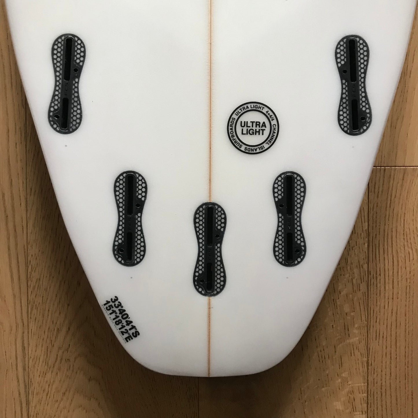 Channel Islands Ultra Joe 5'6" secondhand surfboard fin box close-up