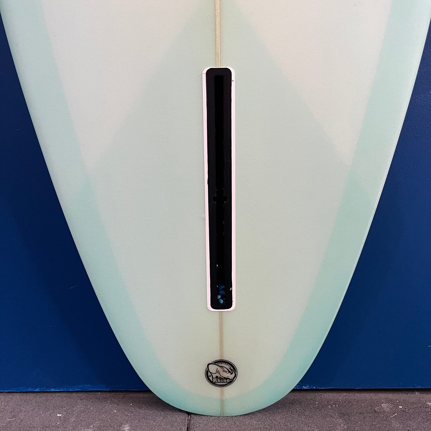 Christenson Invisible Policeman 6'8" secondhand surfboard fin box close-up