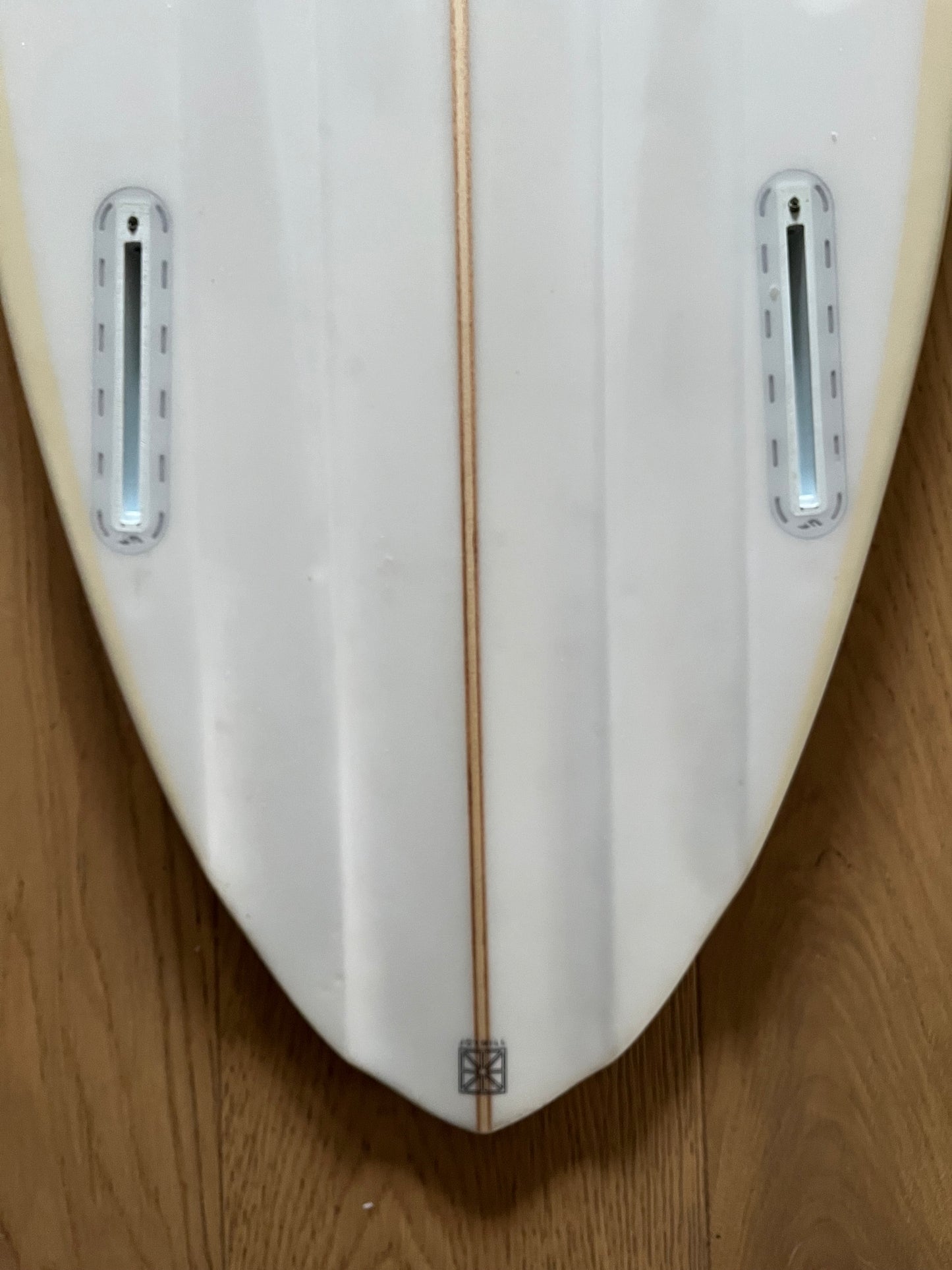 Corey Graham Shapes Channeled pin twin 8'0" secondhand surfboard fin box close-up