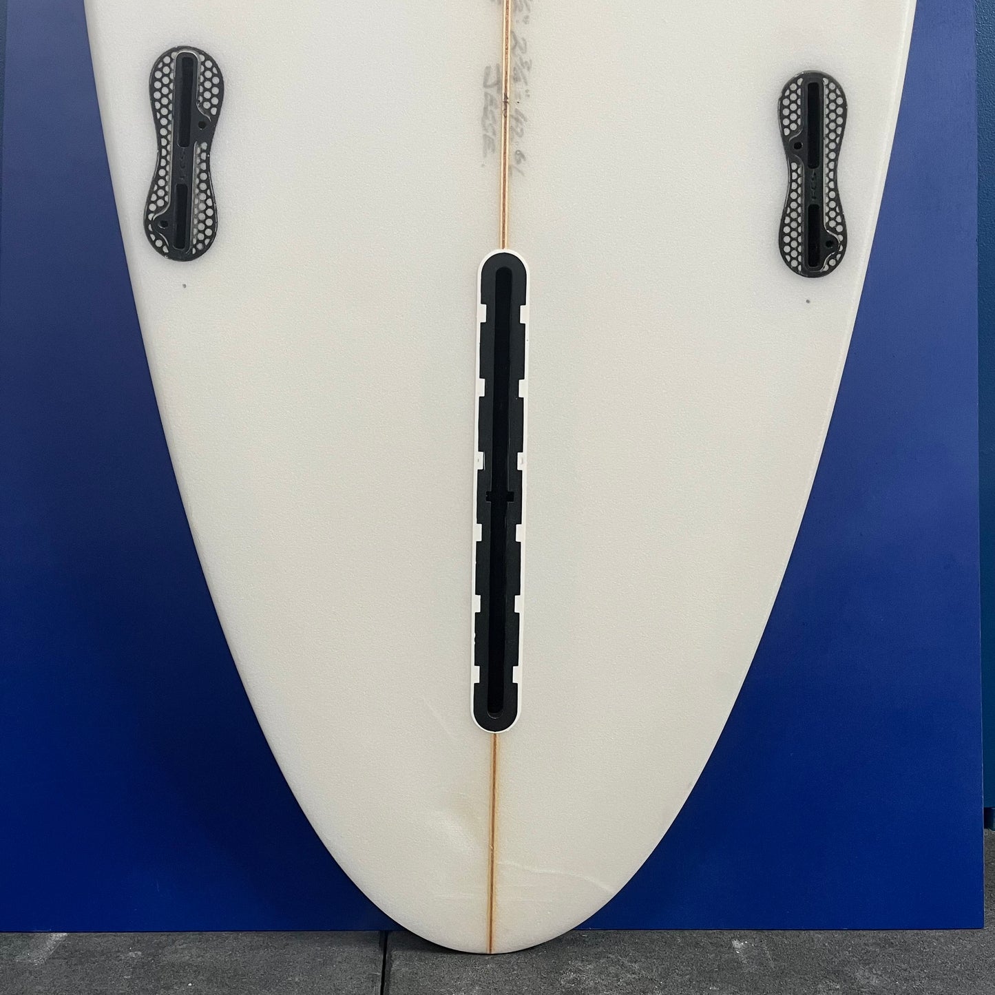 Mark Phipps Shapes One Bad Egg 6'10" secondhand surfboard fin box close-up