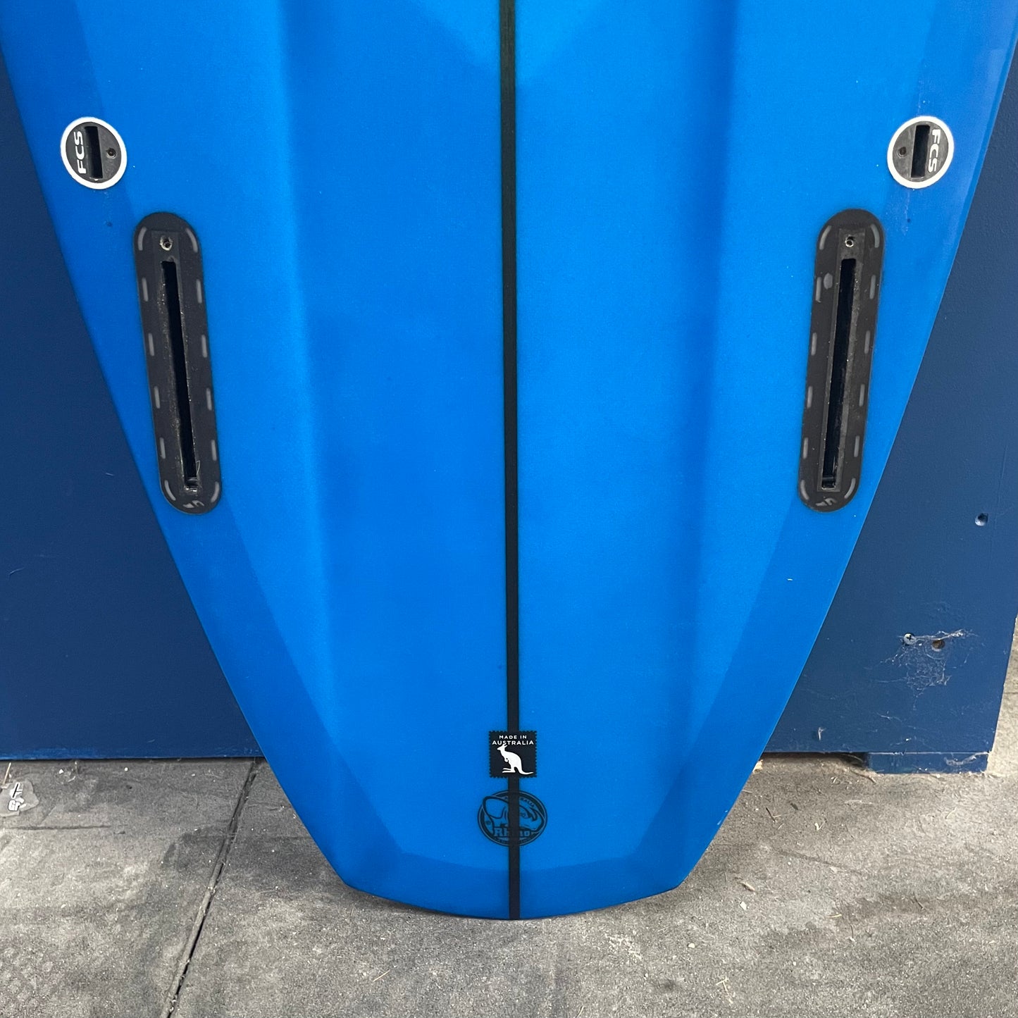 Michael Saggus Shapes Hellcat Twinzer 7'2" fin box close-up