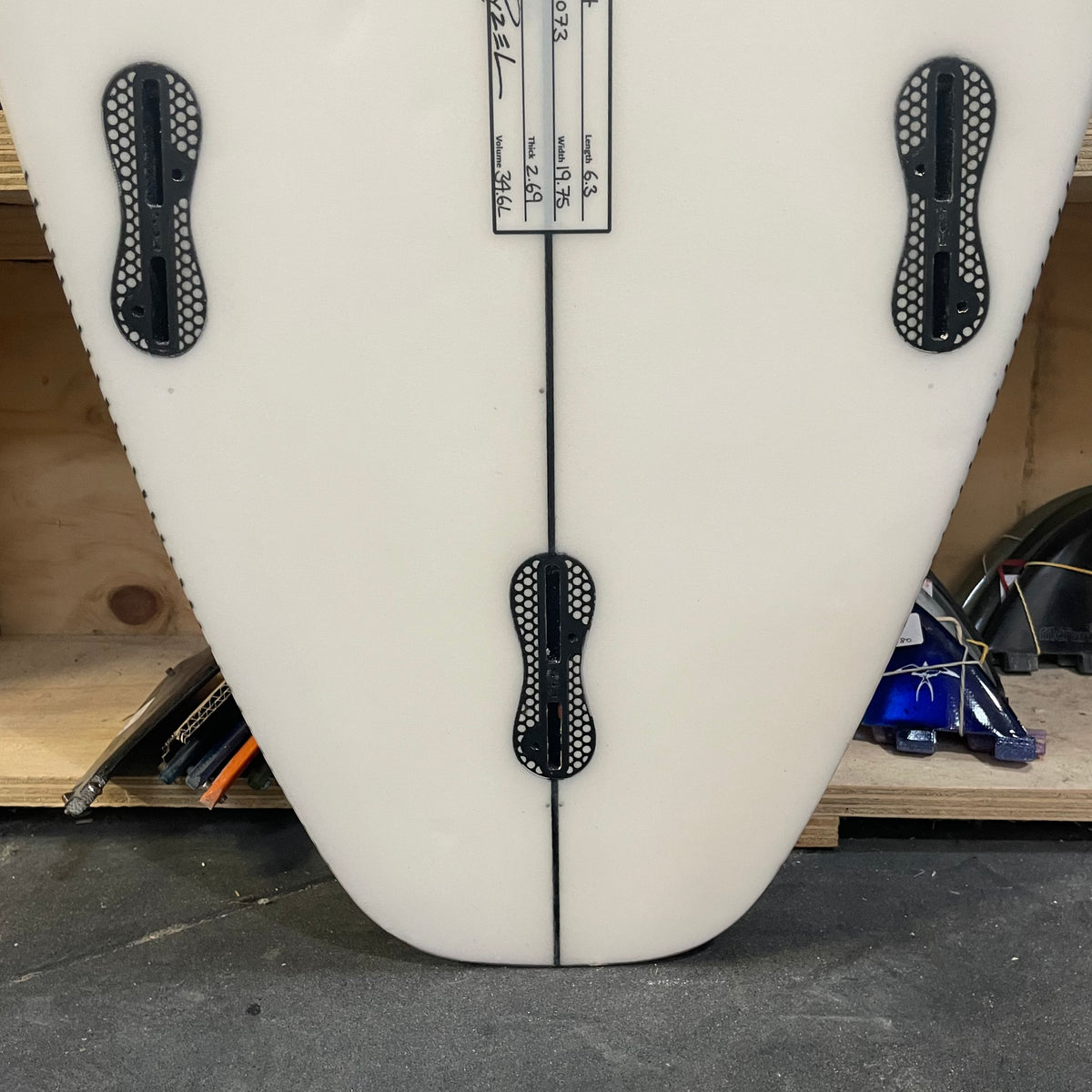 Pyzel 74 6'3" secondhand surfboards fin box close-up