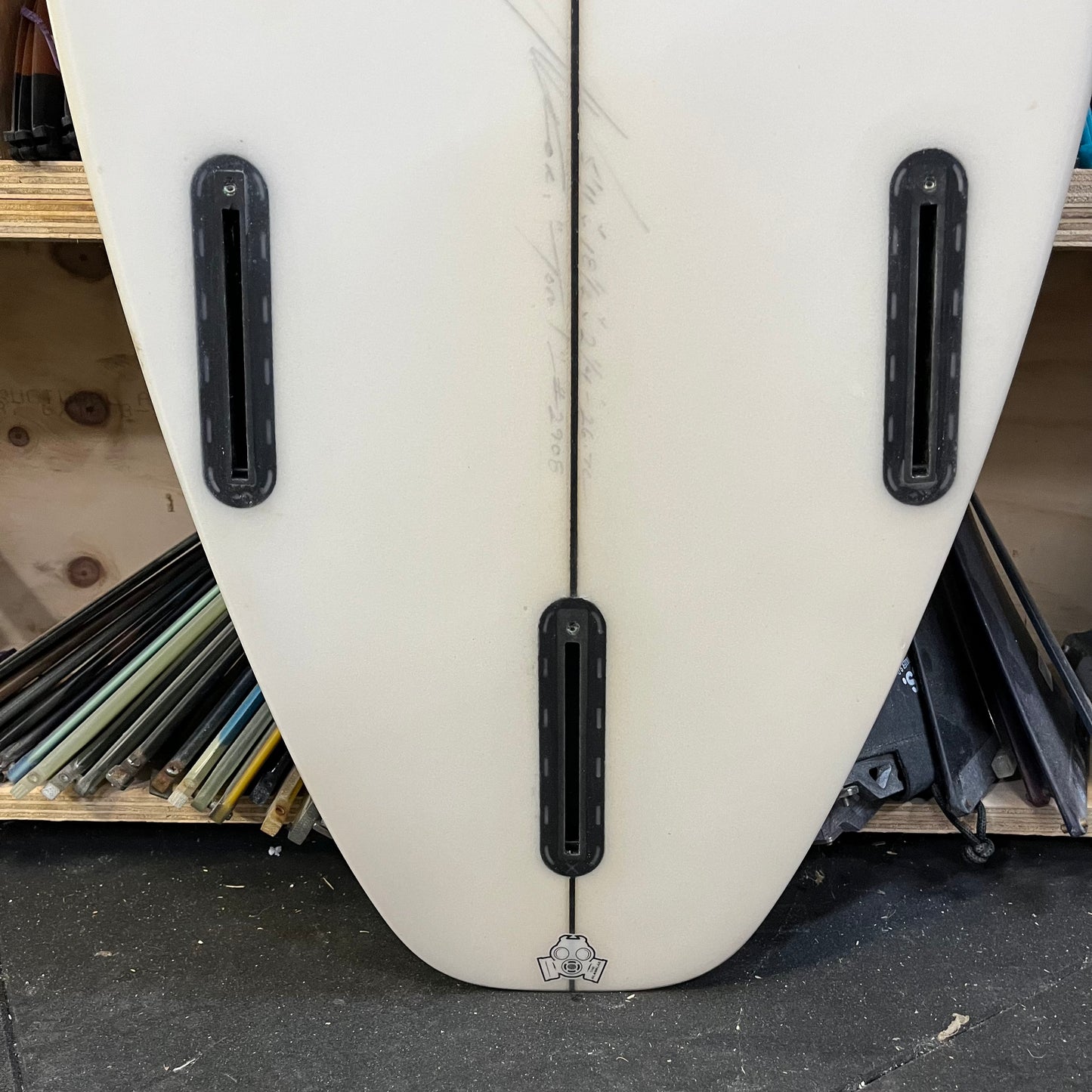 ACSOD White Ferrari 5'11" secondhand surfboard fin box close-up