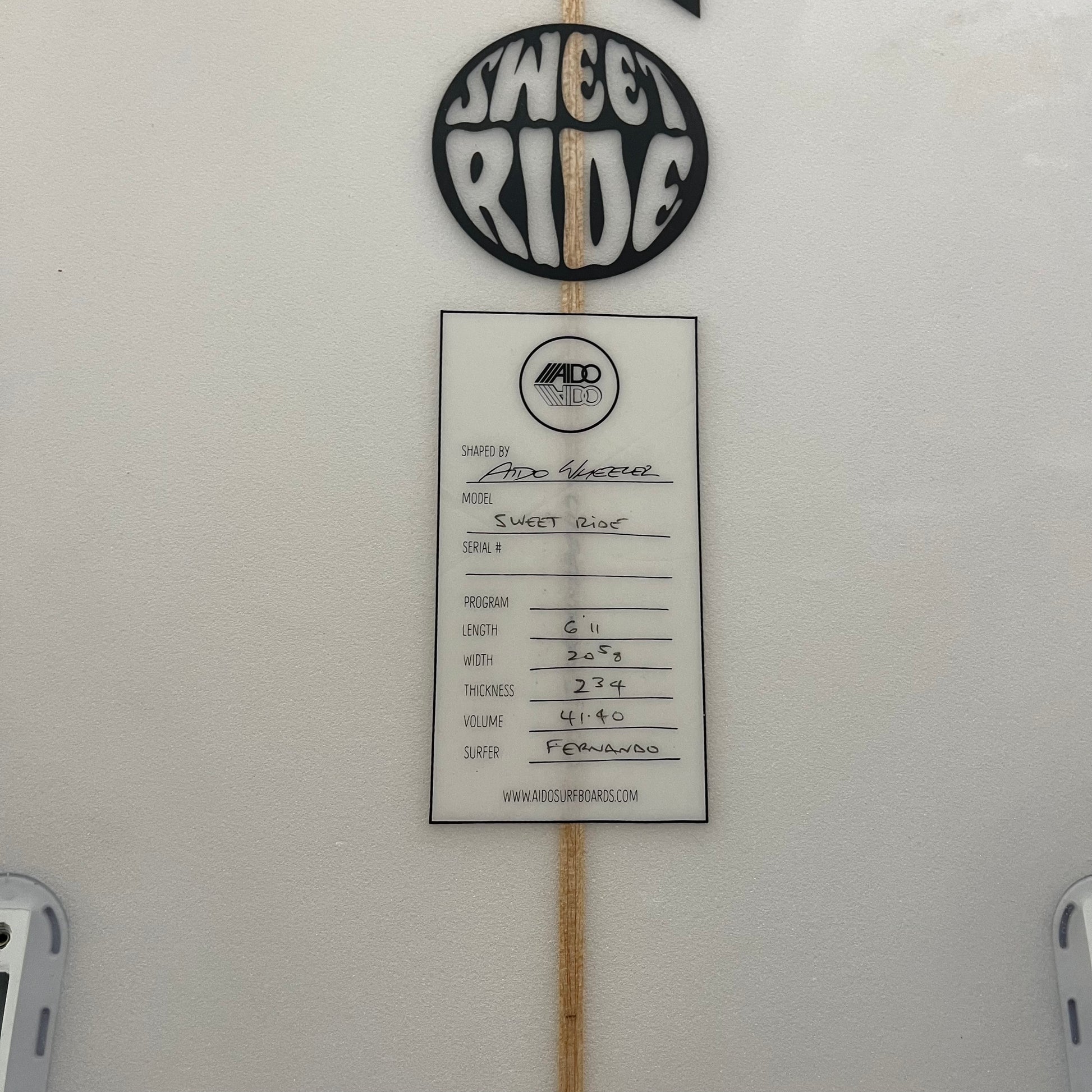 Aido Sweet Ride 6'11" secondhand surfboard dimensions close-up