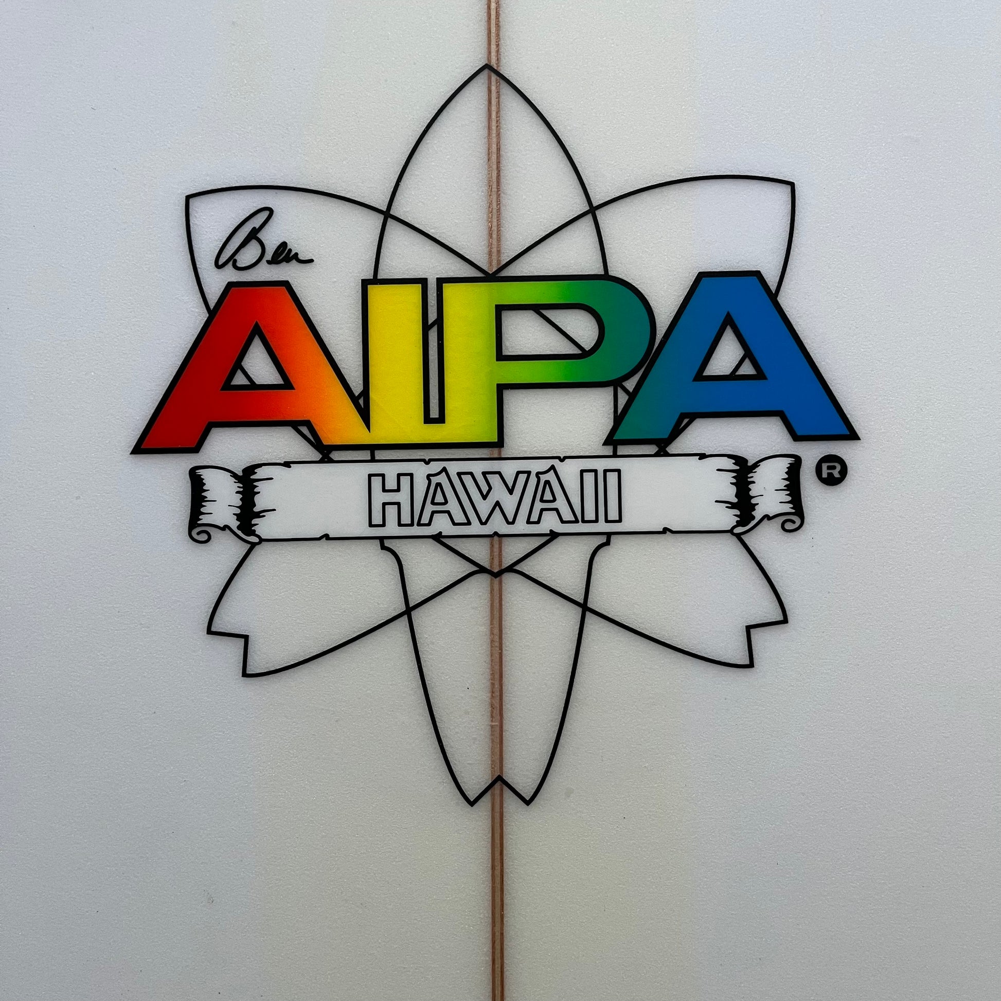 Aipa Da Kaiser 5'10" secondhand surfboard brand logo close-up