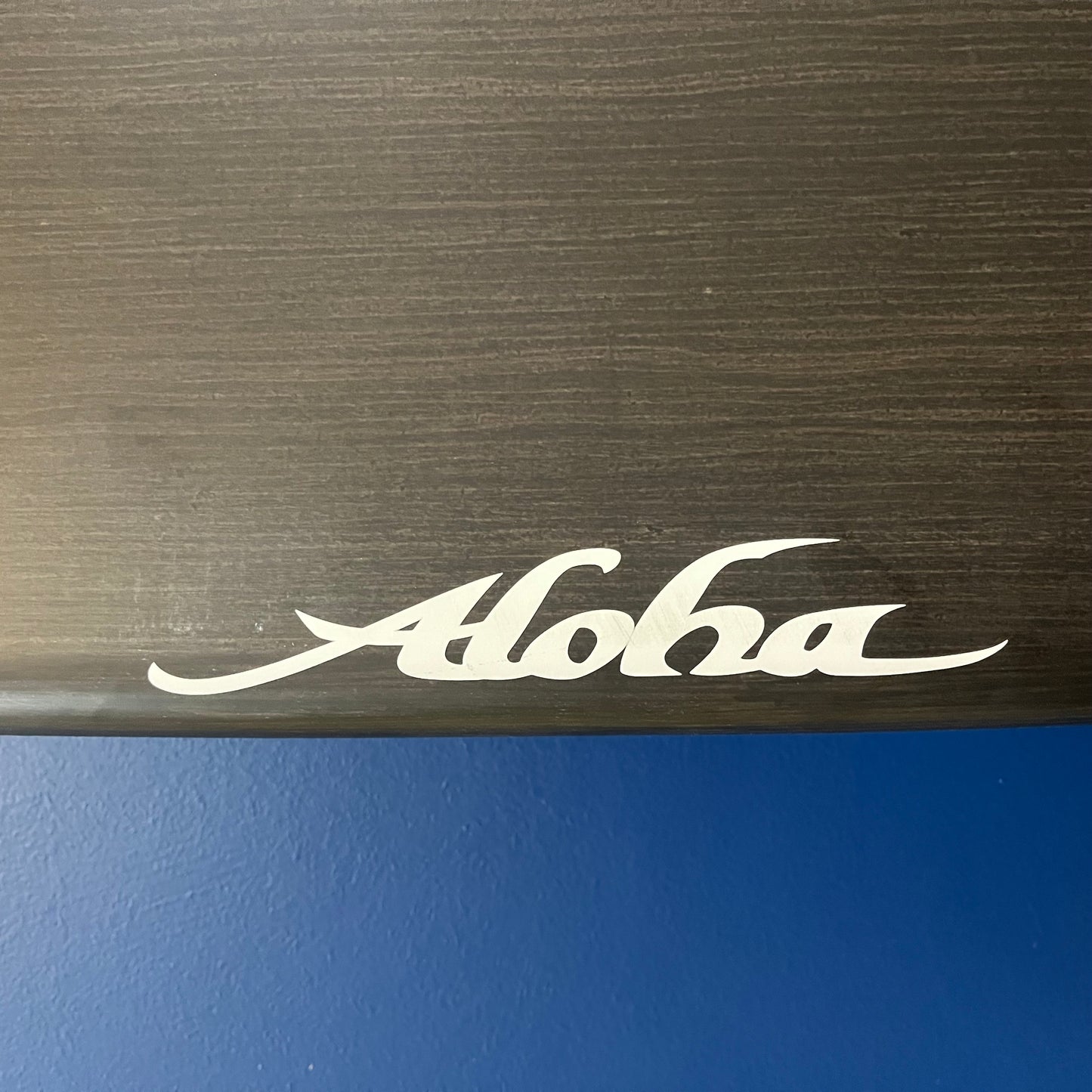 Aloha funzarelli 6'10" secondhand surfboard brand logo close-up