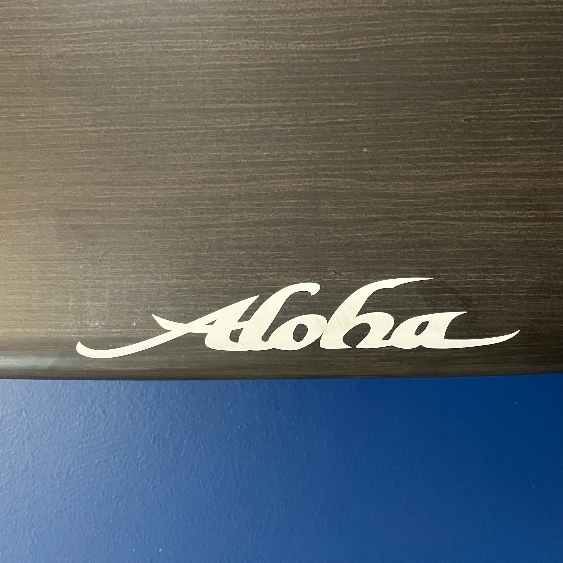 Aloha funzarelli 6'10" secondhand surfboard brand logo close-up