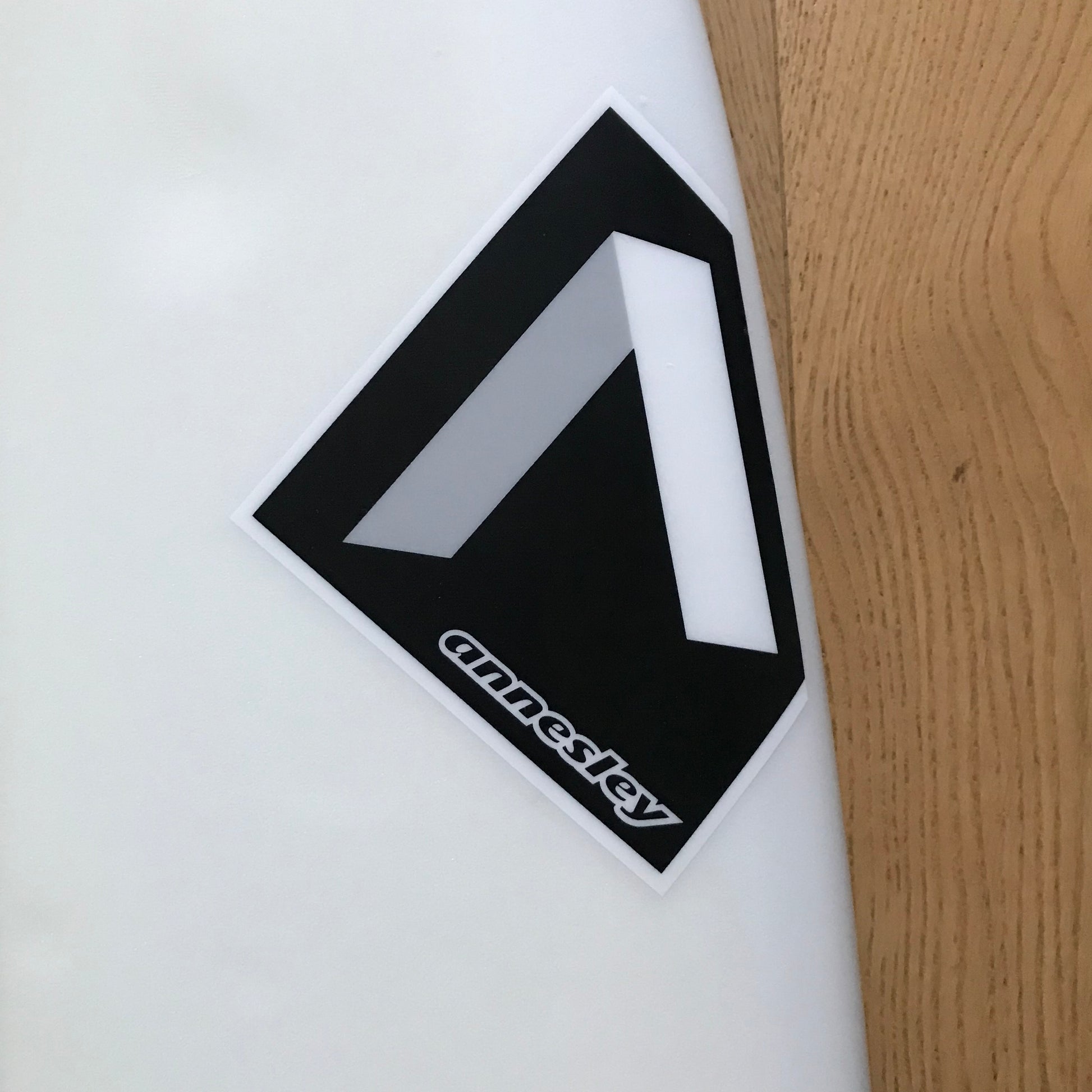 Annesley Tiger Shark 6'1" secondhand surfboard brand logo close-up