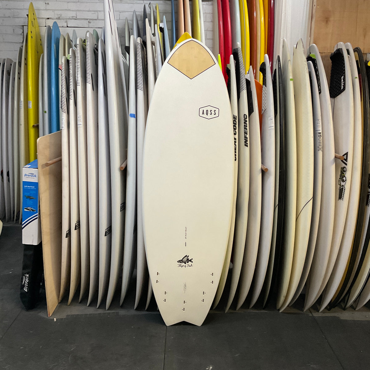 AQSS Flying Fish 6'0" secondhand surfboard bottom view