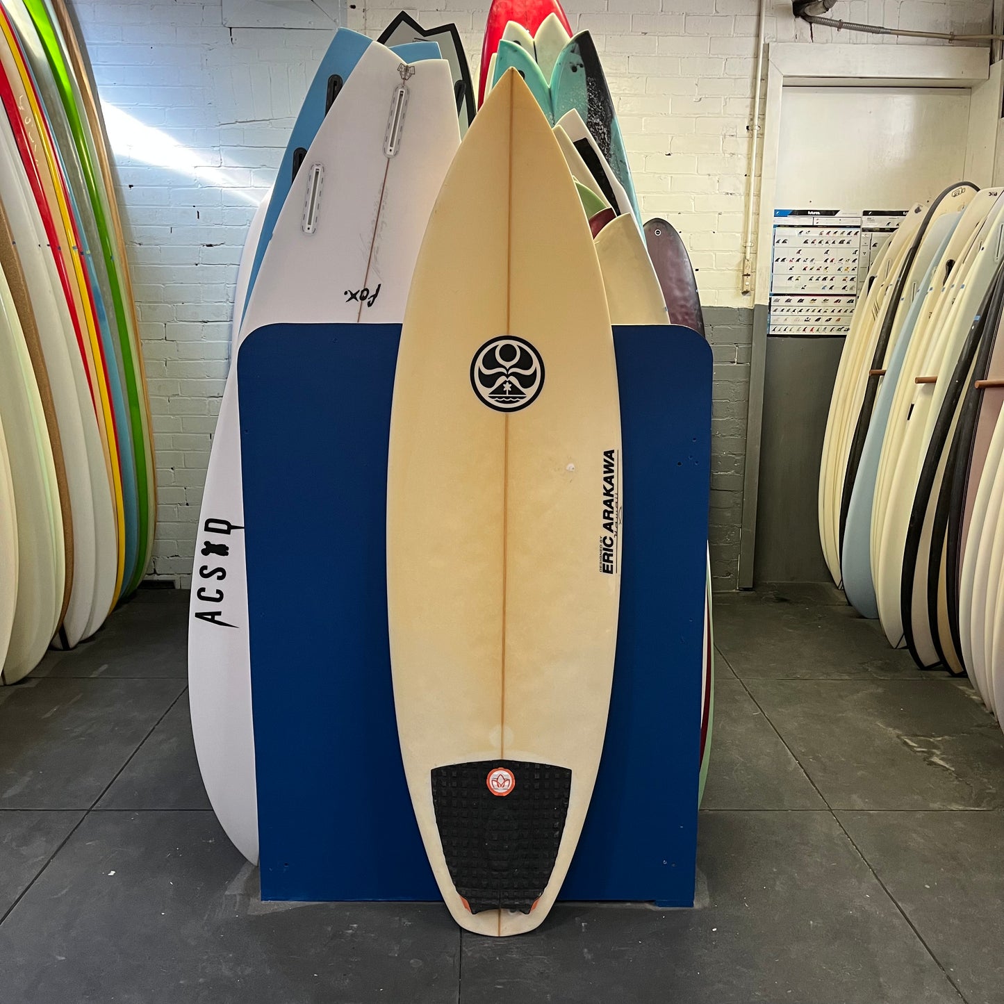 Eric Arakawa transformer 5'11" secondhand surfboard top view