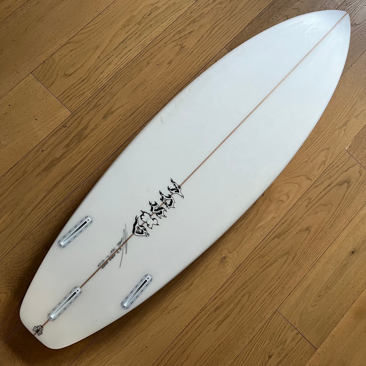 ASCOD custom 6'0" secondhand surfboard bottom view