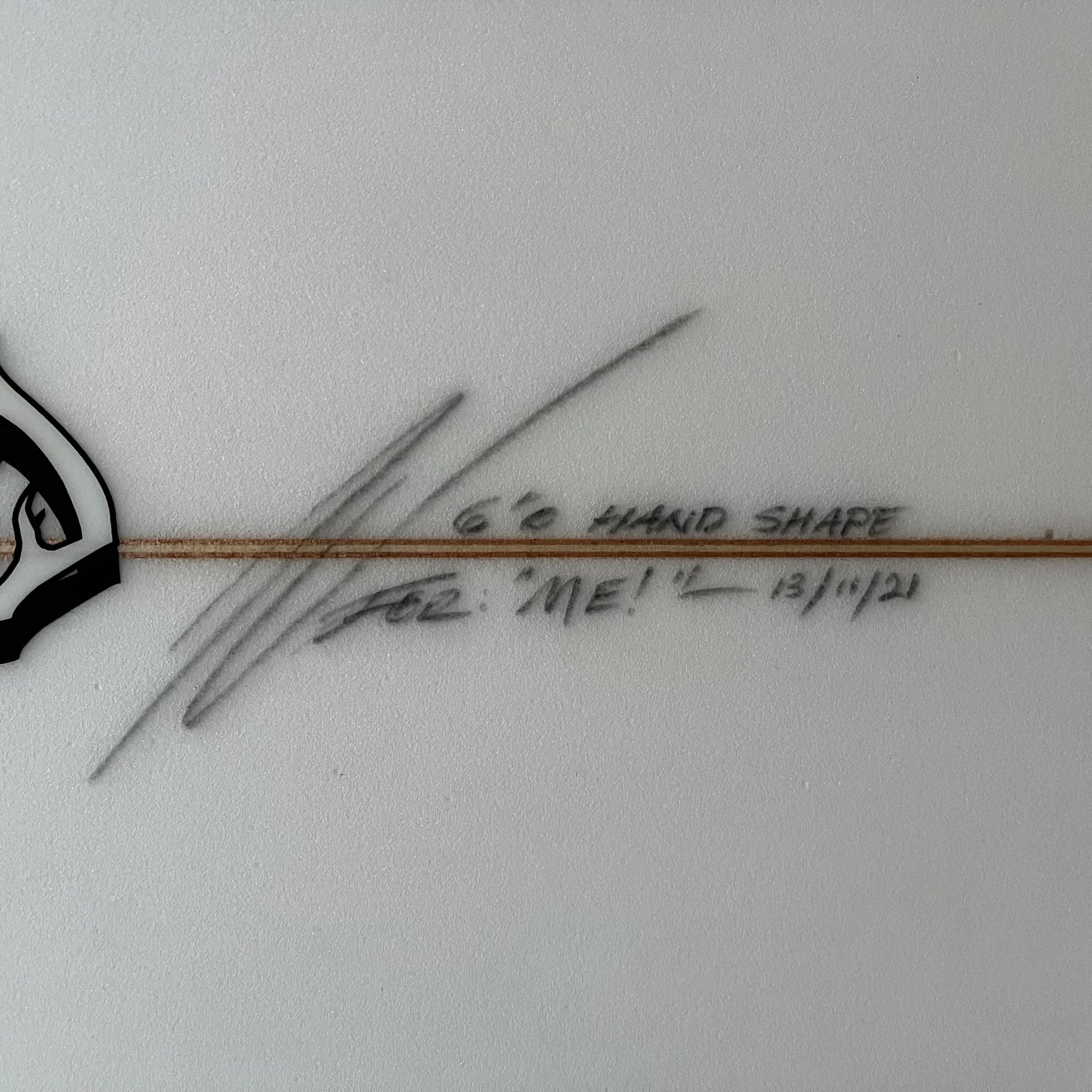 ASCOD custom 6'0" secondhand surfboard dimensions close-up