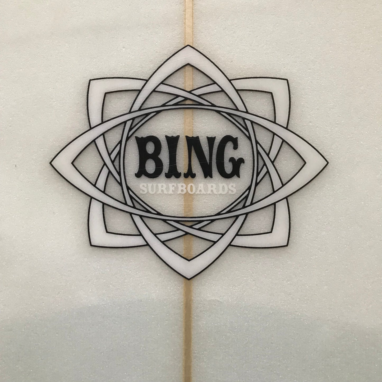 Bing Surfboards Dharma 2.0 5'8" secondhand surfboard brand logo close-up