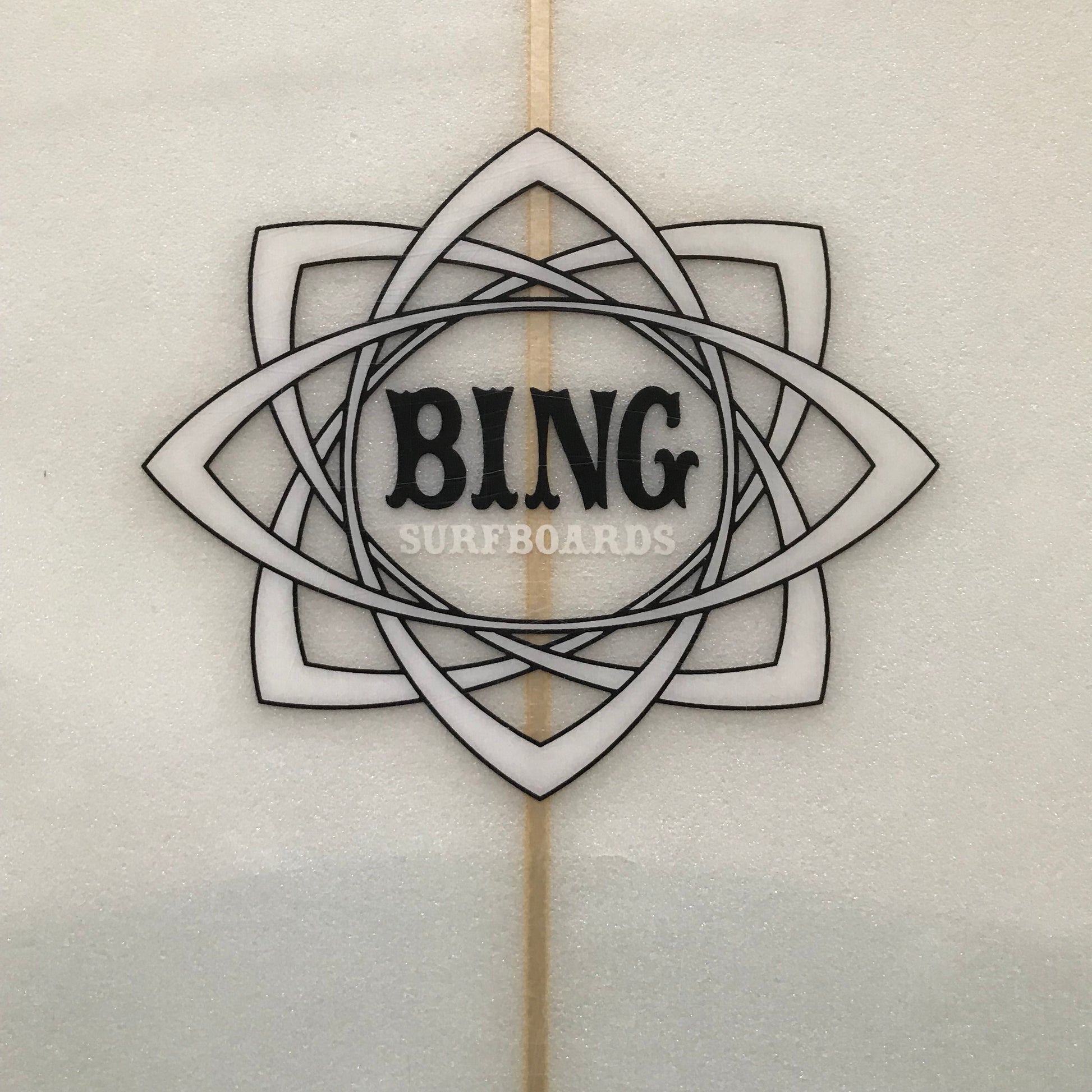 Bing Surfboards Dharma 2.0 5'8" secondhand surfboard brand logo close-up