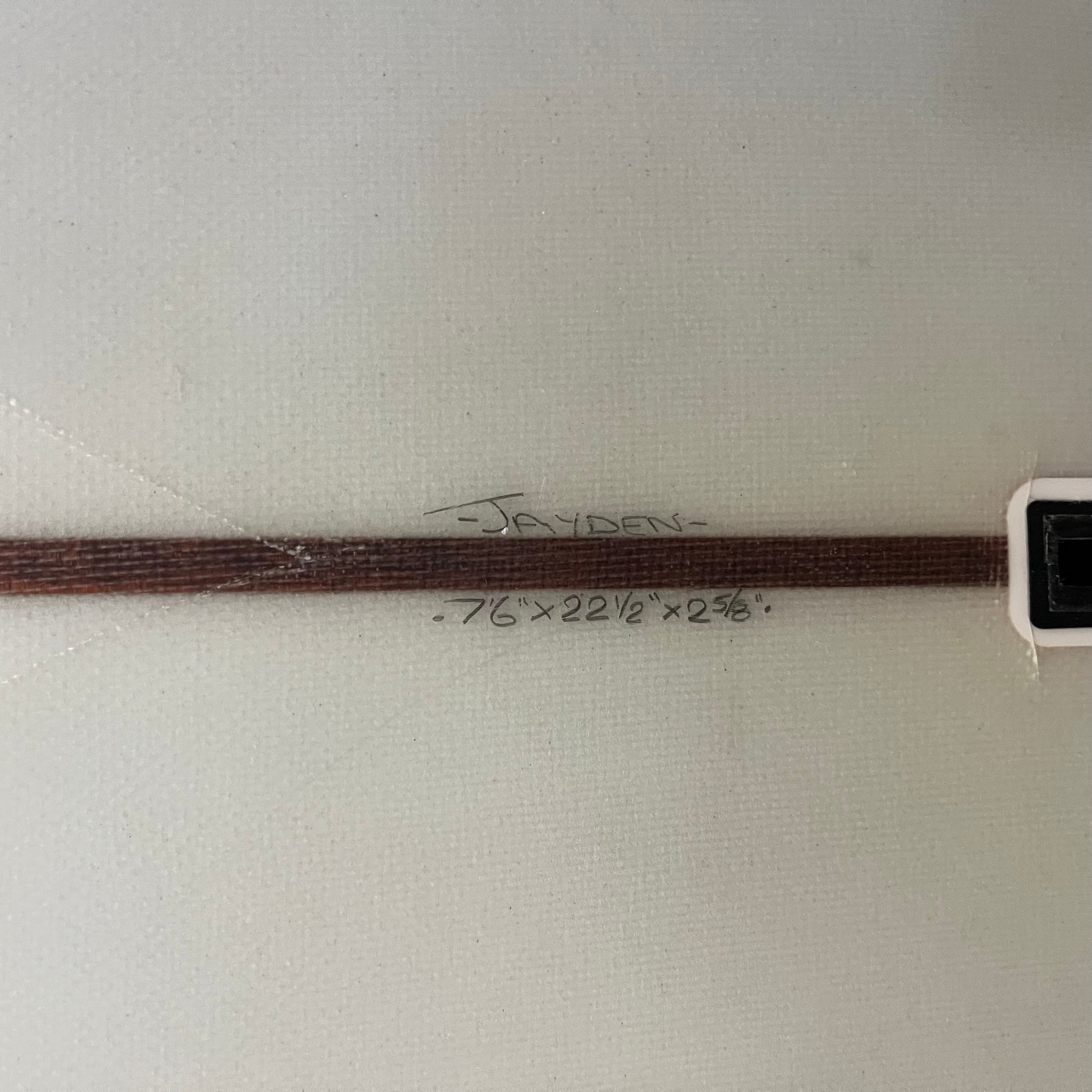 Brown Dogg Surfboards midlength pig pin tail 7'6" secondhand surfboard dimensions close-up