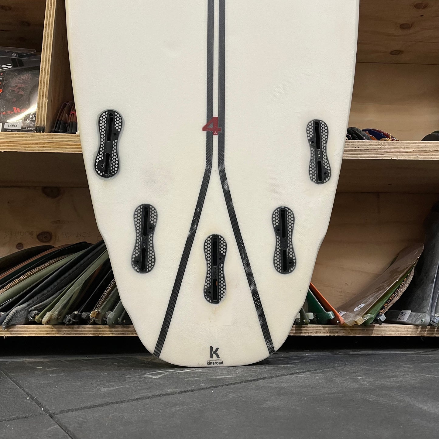 Channel Islands #4 6'0" secondhand surfboard fin box close-up