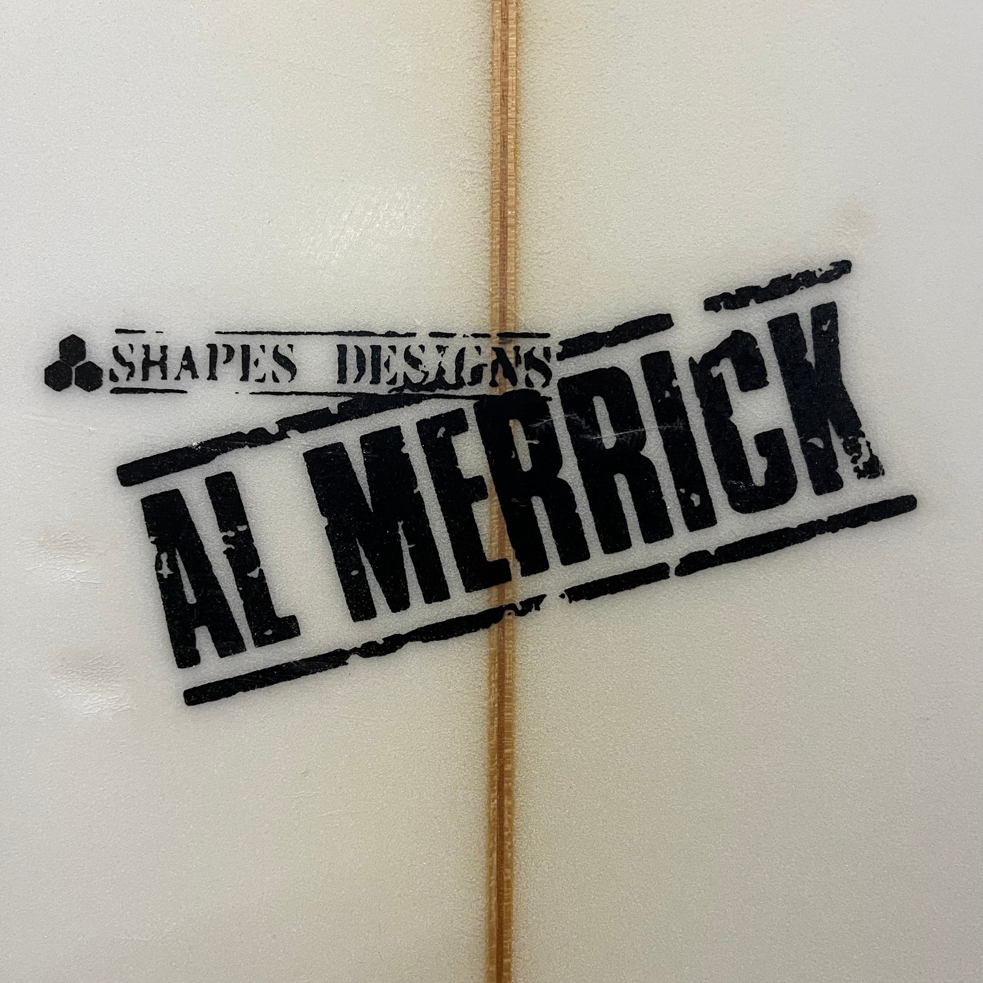 Channel Islands Black Beauty 6'9" secondhand surfboard brand logo close-up