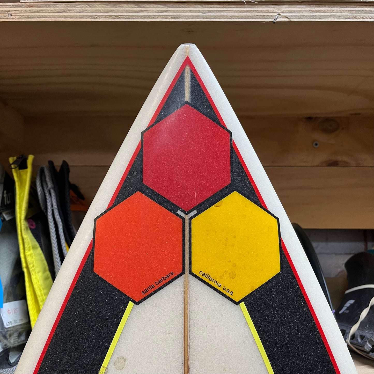 Channel Islands Surfboards Black Beauty 7'0" secondhand surfboard brand logo close-up