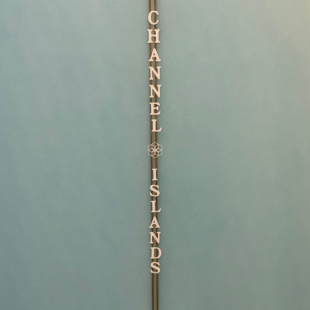 Channel Islands CI Mid 6'8" secondhand surfboard brand name close-up