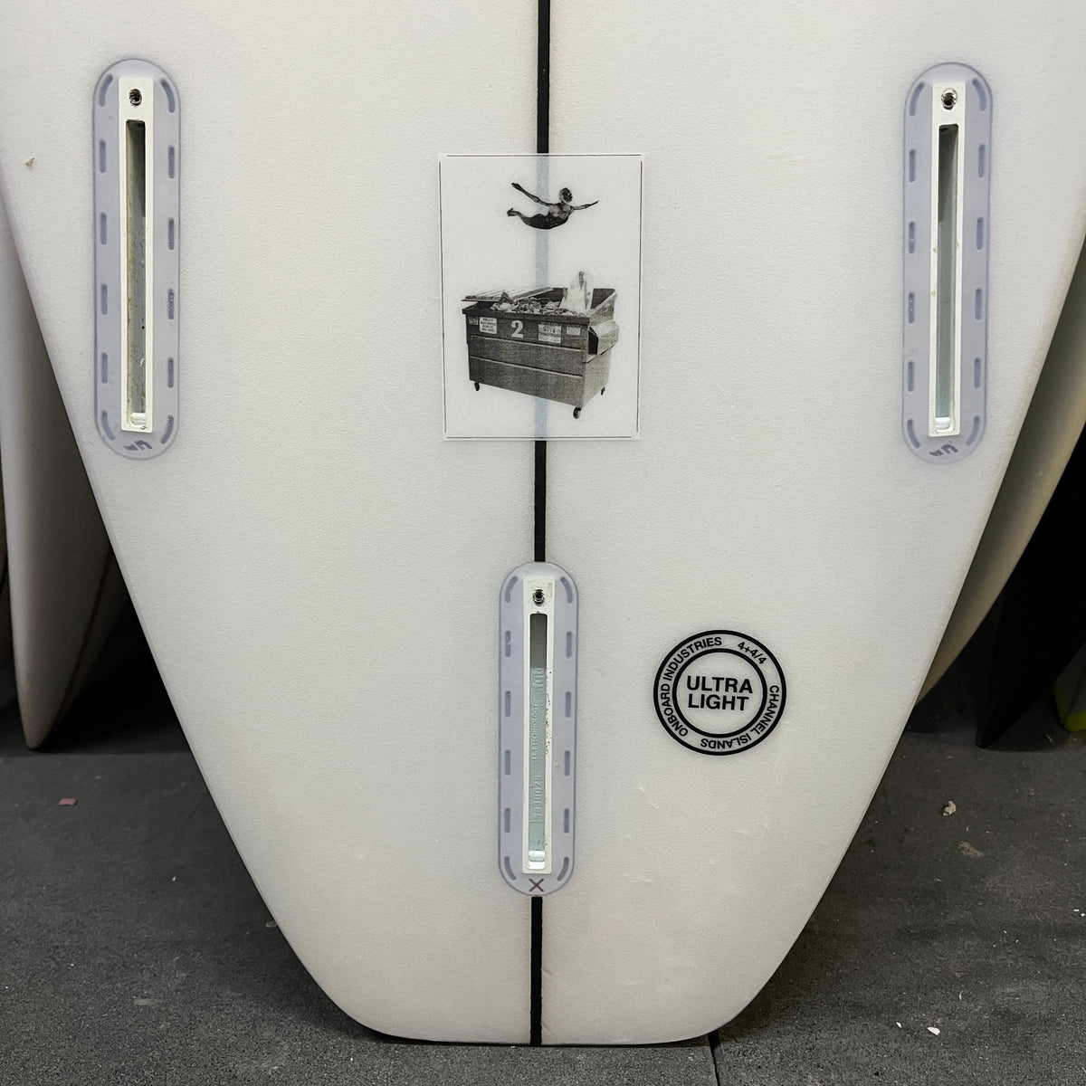 Channel Islands Dumpster Diver 2 5'10" secondhand surfboard fin box close-up