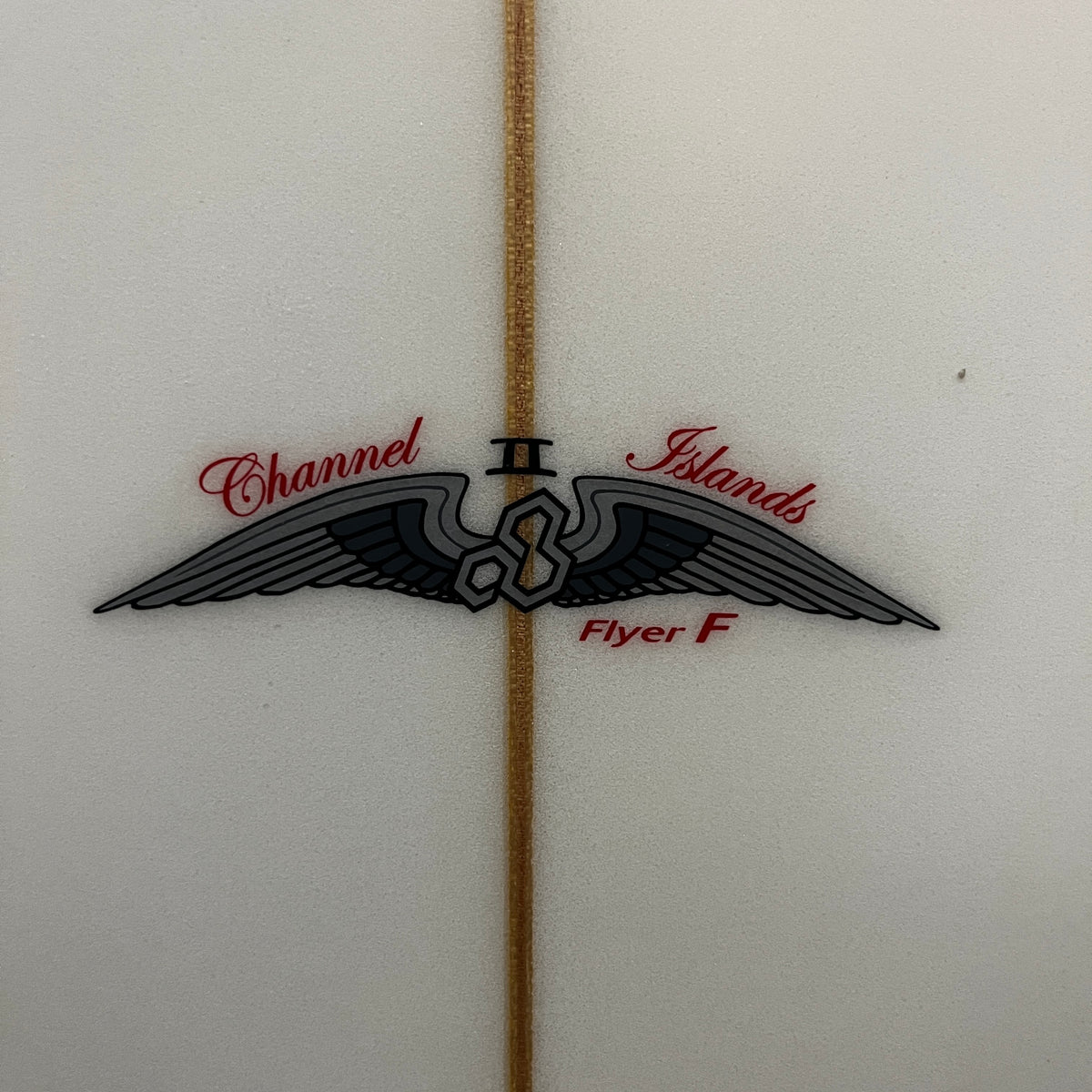 Channel Islands Flyer II 6'5" secondhand surfboard model logo close-up