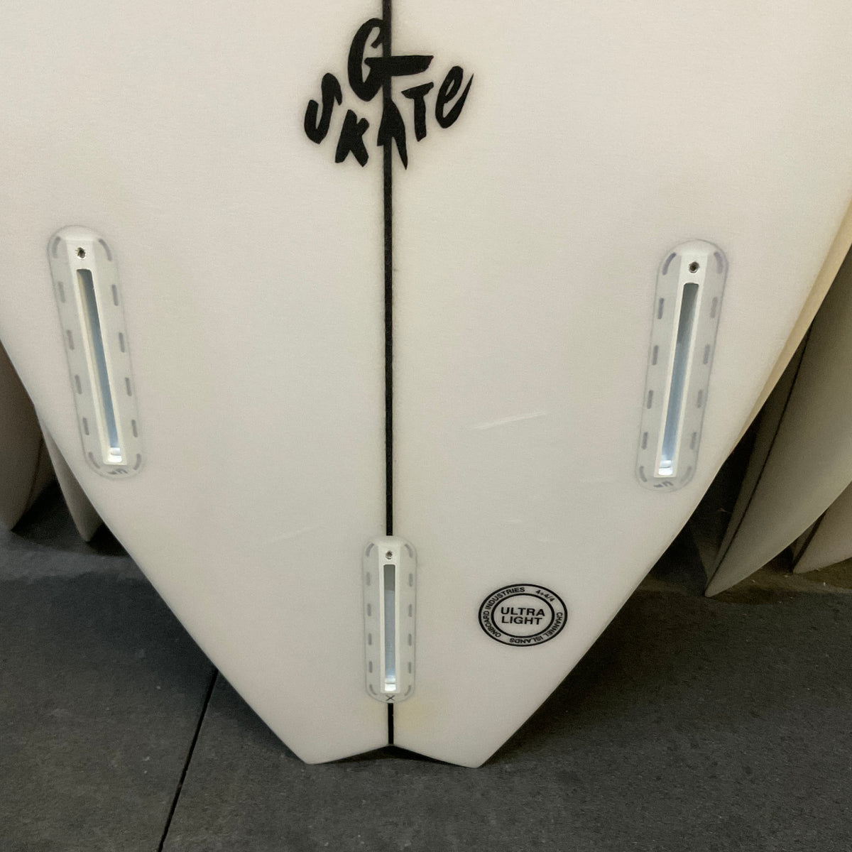 Channel Islands G Skate 6'0" secondhand surfboard fin box close-up