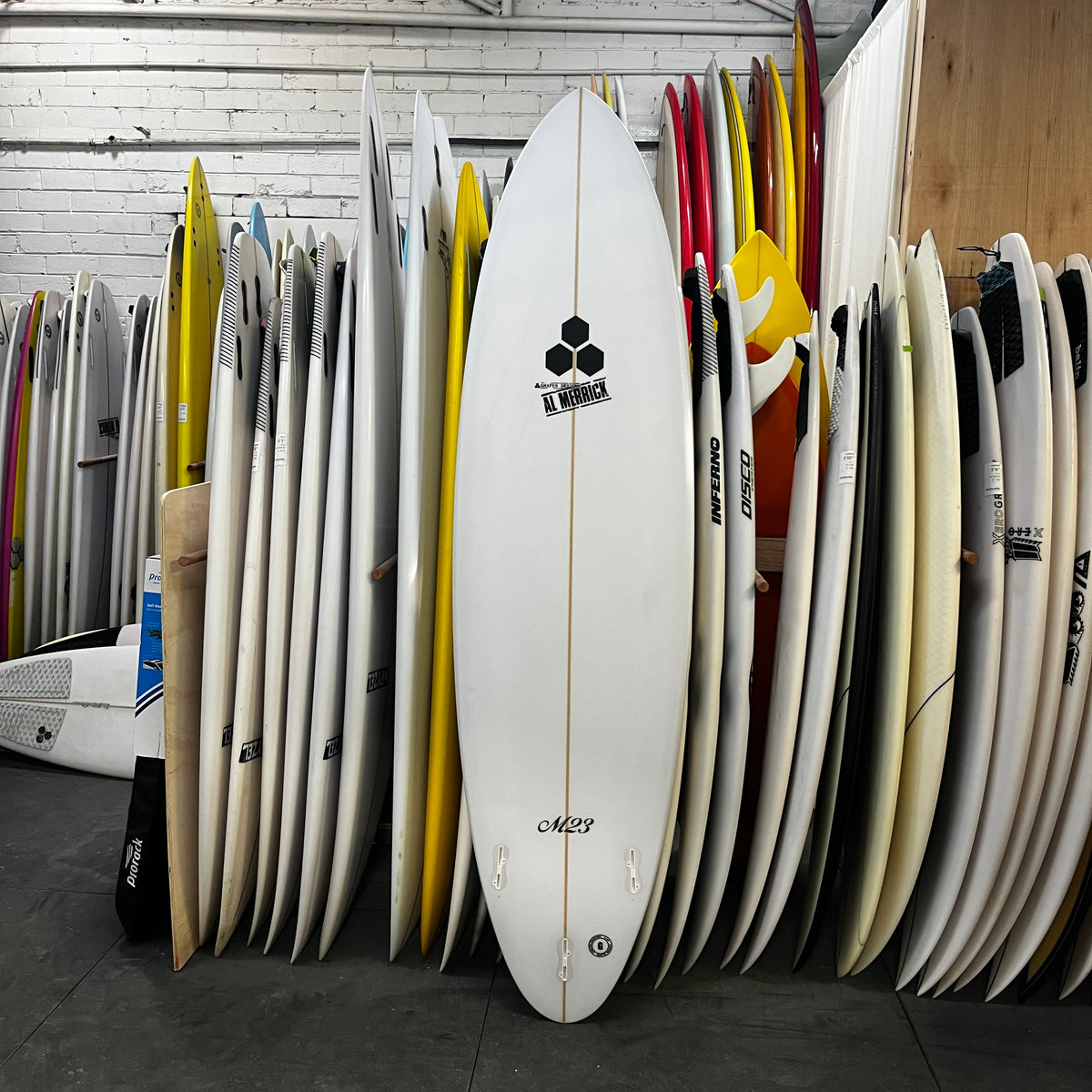 Channel Islands M23 7'2" secondhand surfboard bottom view