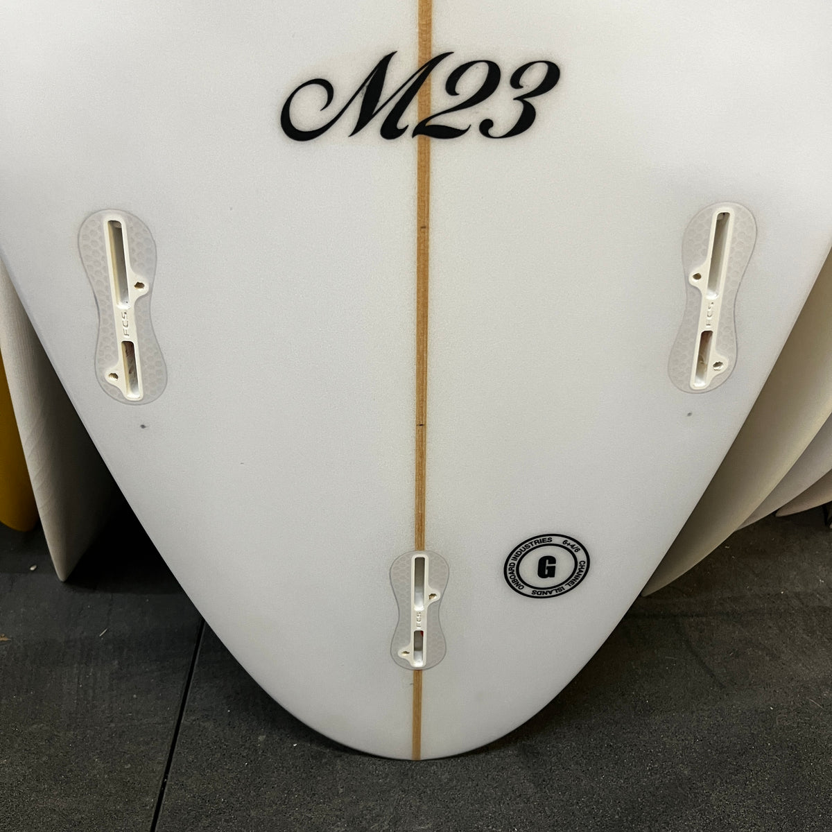 Channel Islands M23 7'2" secondhand surfboard fin box close-up