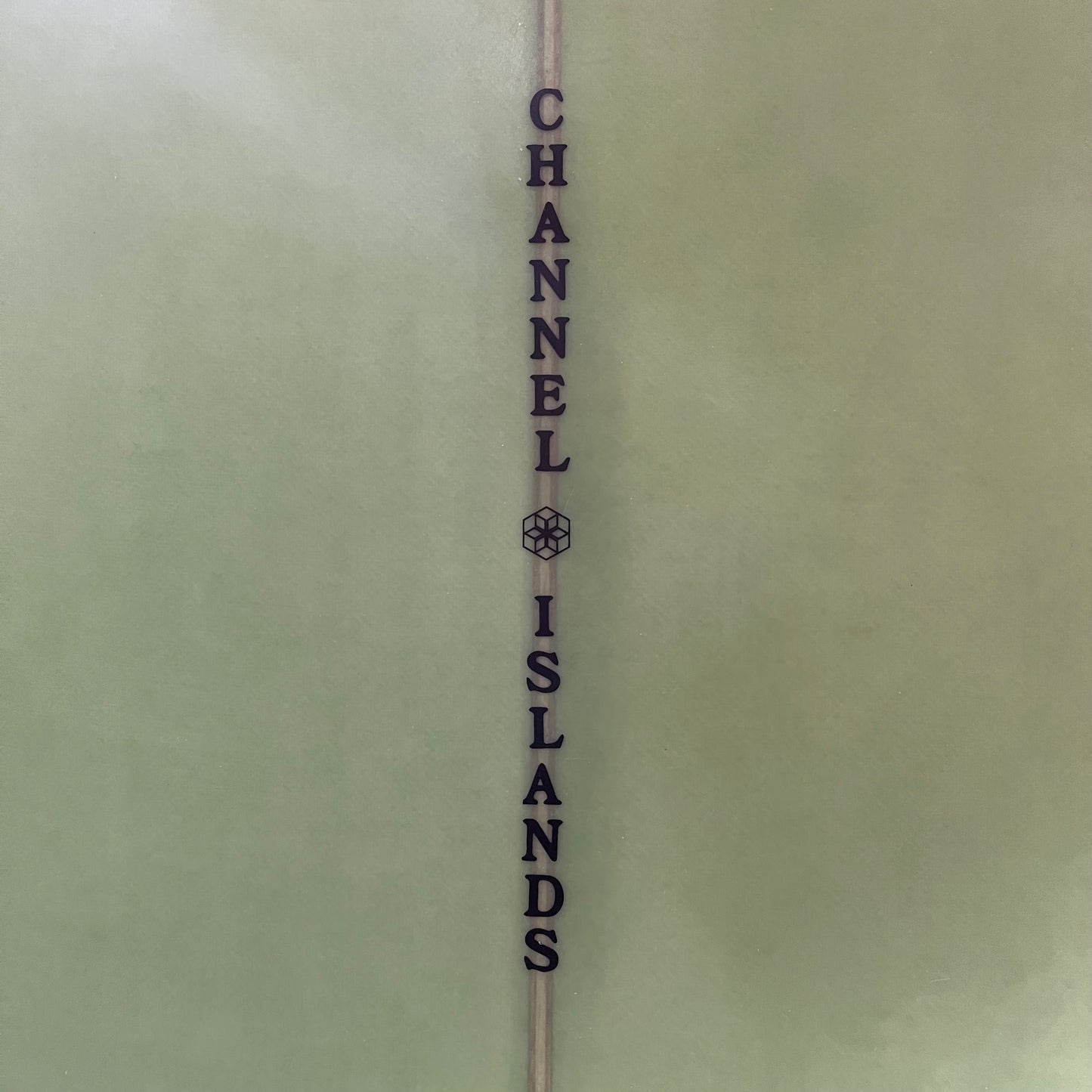 Channel Islands mid twin 6'5" secondhand surfboard brand logo close-up