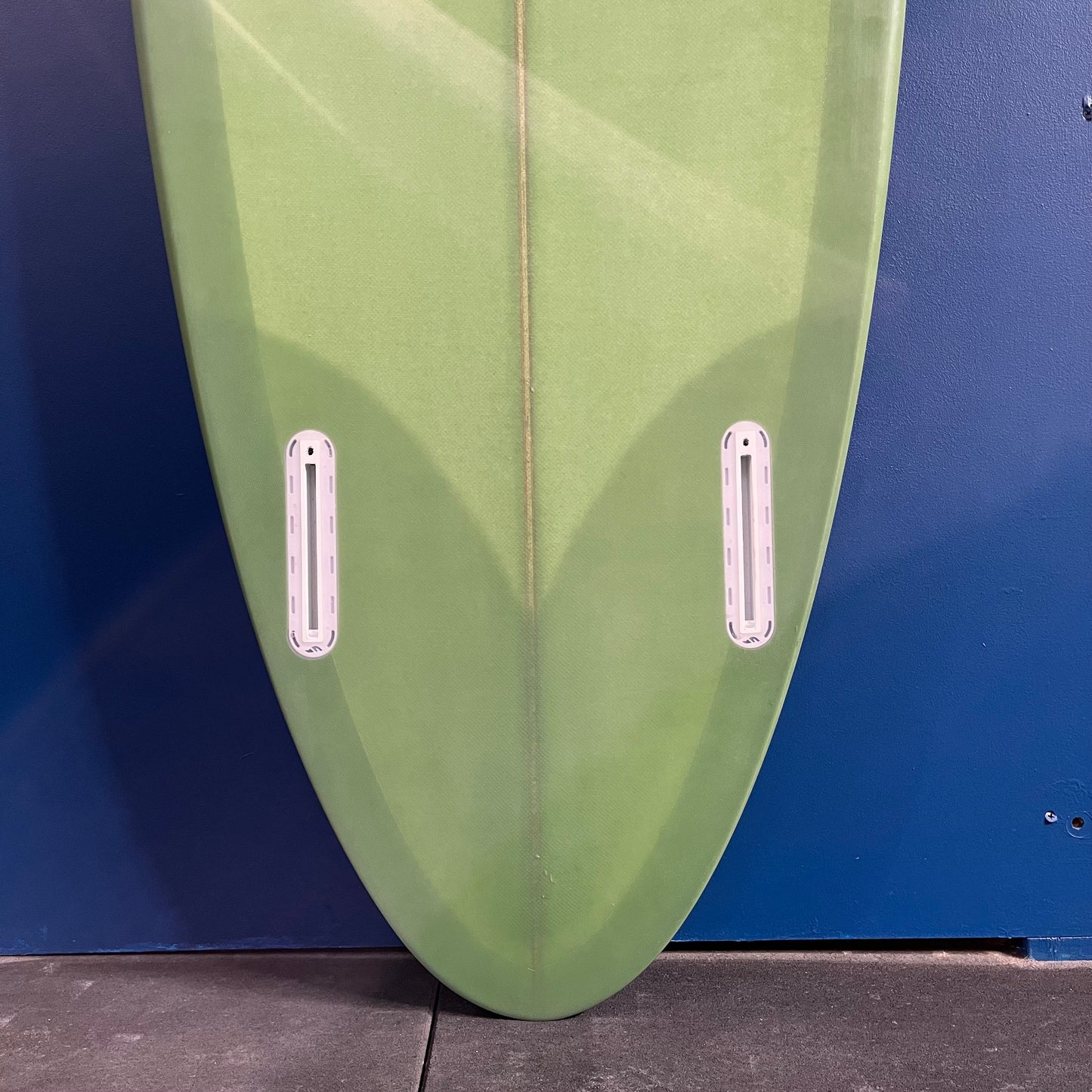 Channel Islands mid twin 6'5" secondhand surfboard fin box close-up