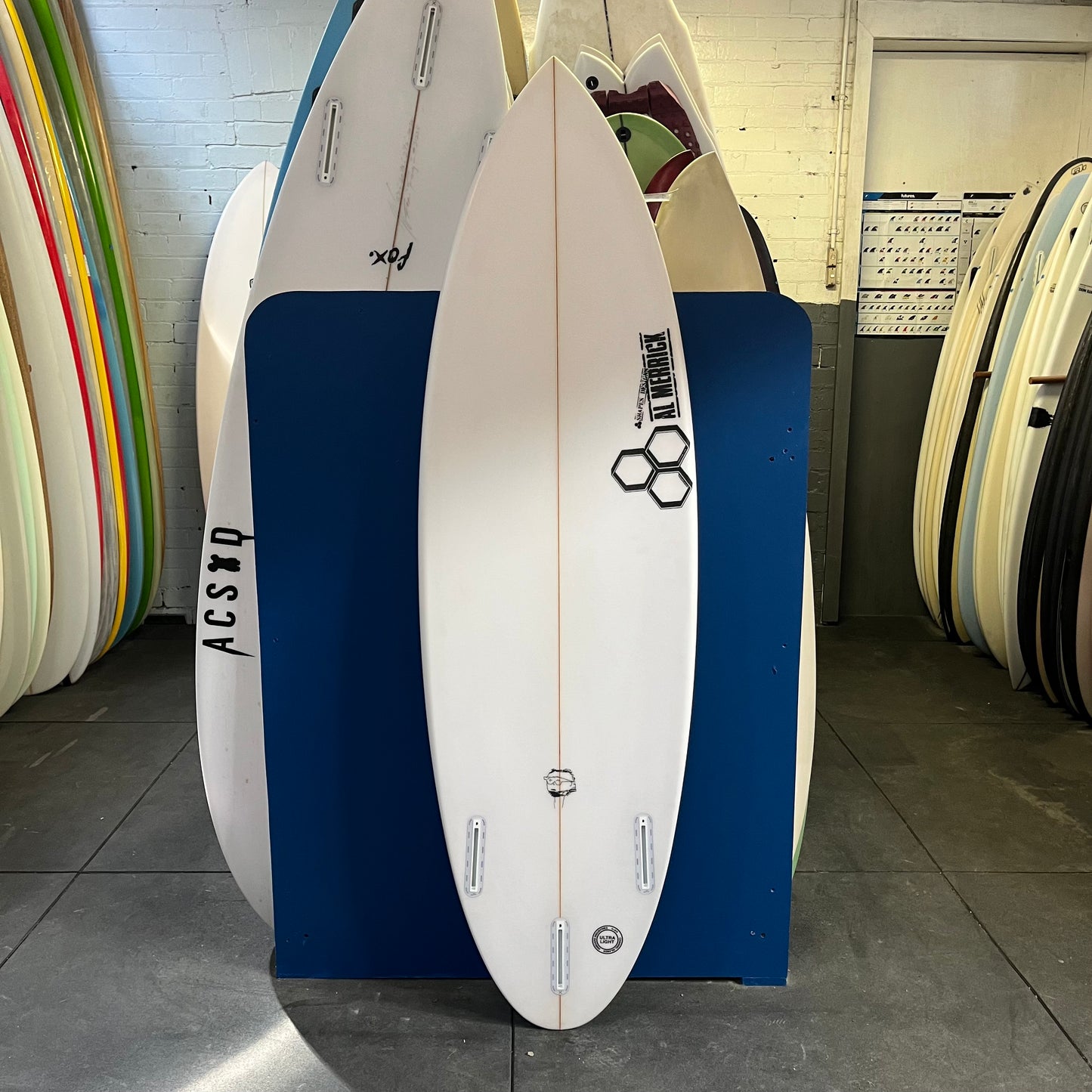 Channel Islands NeckBeard 3 5'8" secondhand surfboard bottom view