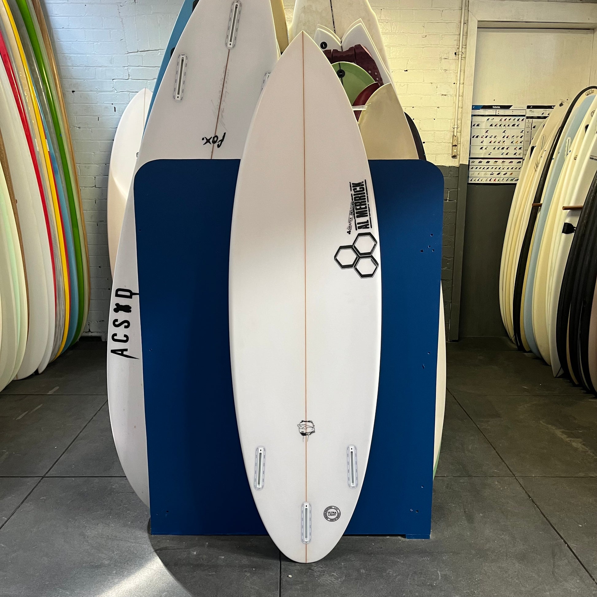 Channel Islands NeckBeard 3 5'8" secondhand surfboard bottom view
