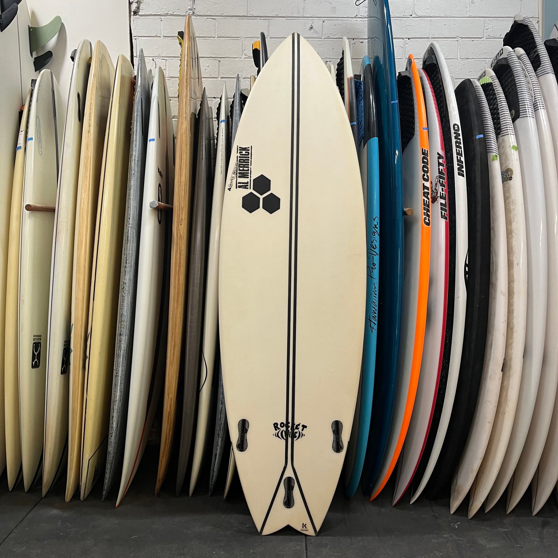 Channel Islands Rocket Wide 5'10" secondhand surfboard bottom view