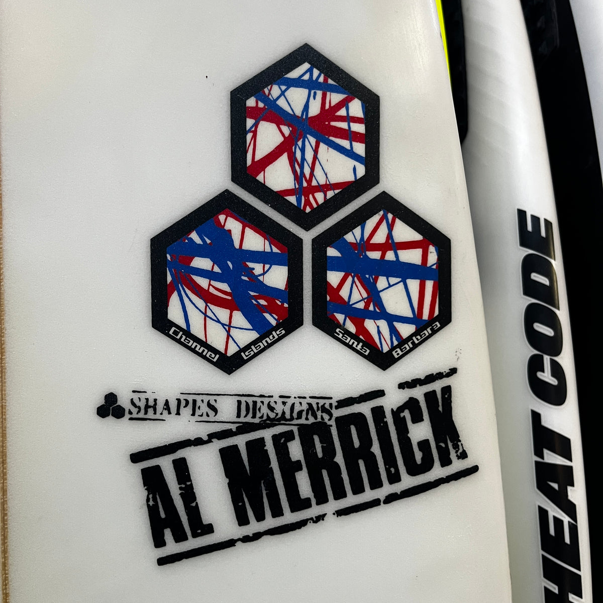 Channel Islands The Rookie 6'4" secondhand surfboard brand logo close-up