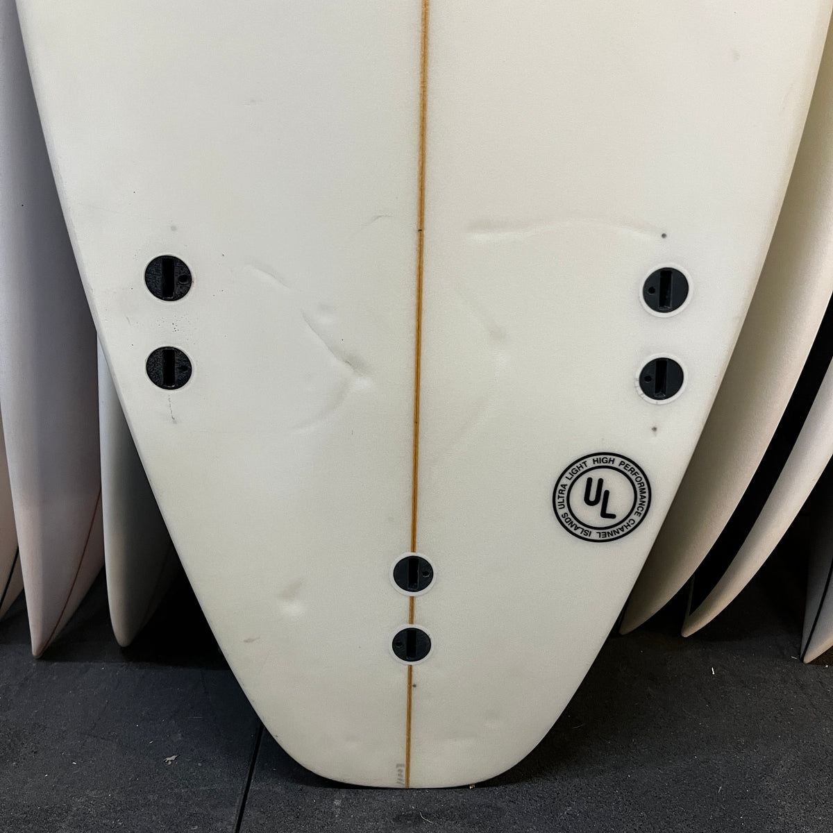Channel Islands The Rookie 6'4" secondhand surfboard fin box close-up
