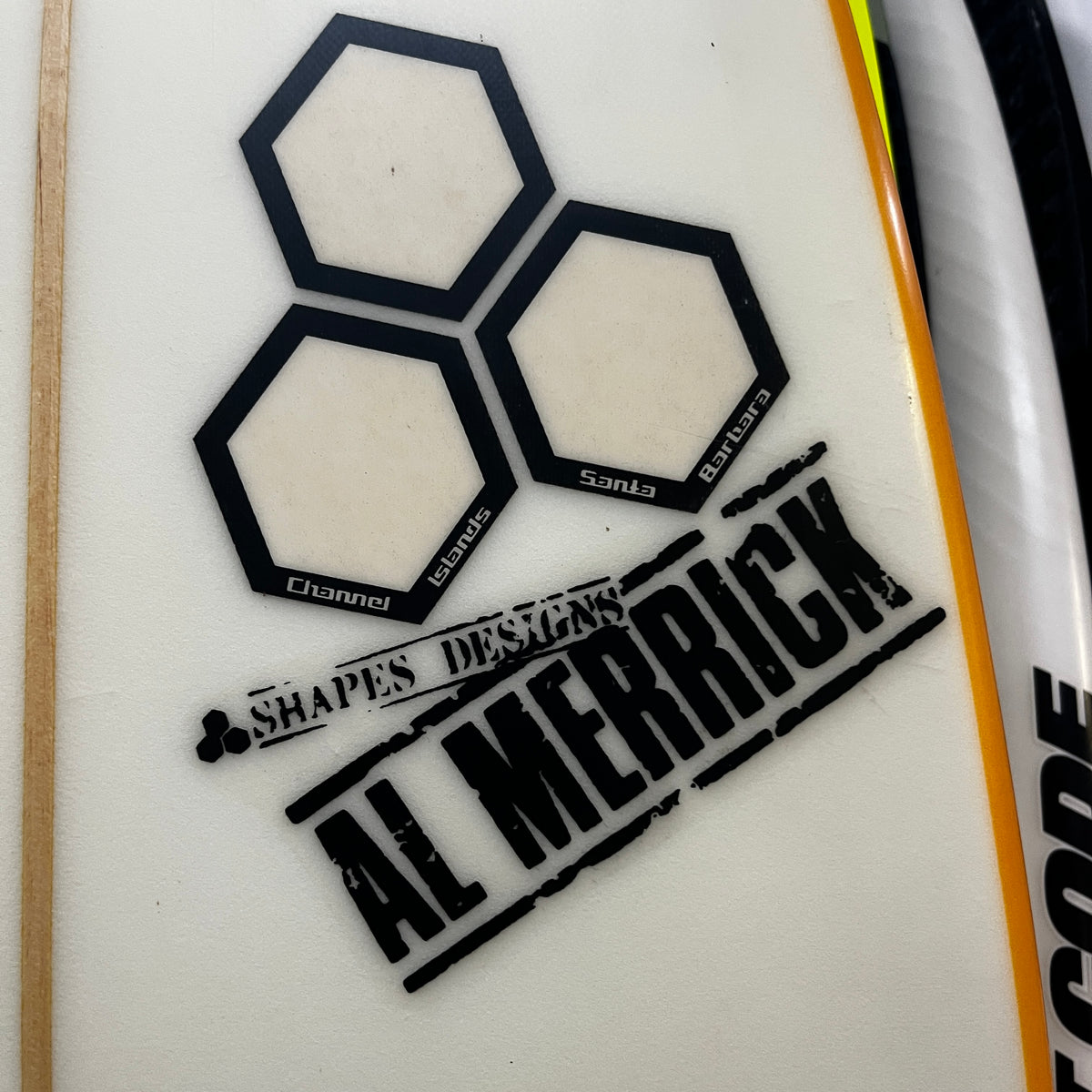 Channel Islands The Whip 6'6" secondhand surfboard brand logo close-up
