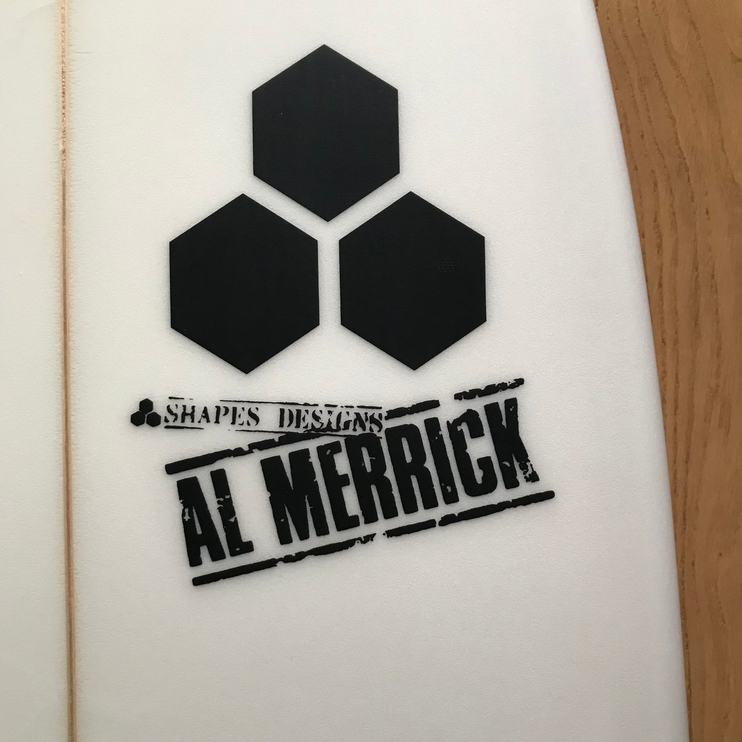 Channel Islands Ultra Joe 5'6" secondhand surfboard brand logo close-up