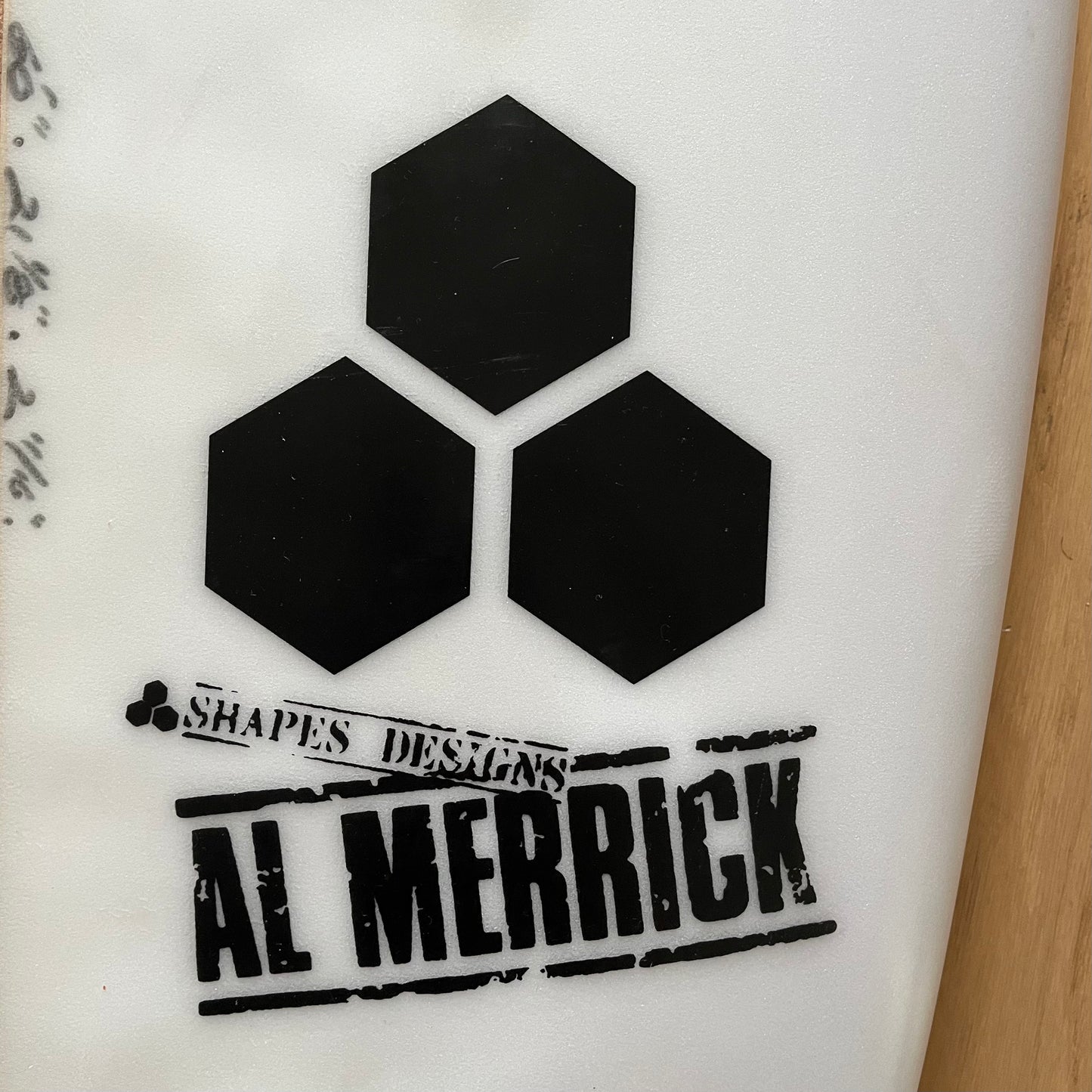 Channel Islands Ultra Joe 6'0" secondhand surfboard brand logo close-up