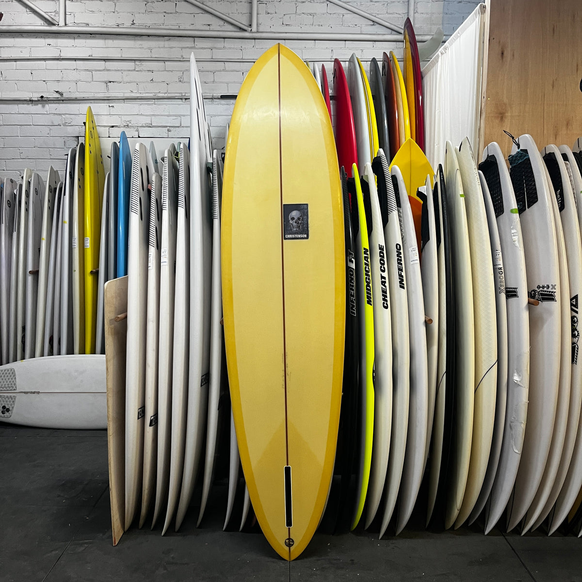 Christenson C-Bucket 7'6" secondhand surfboard bottom view