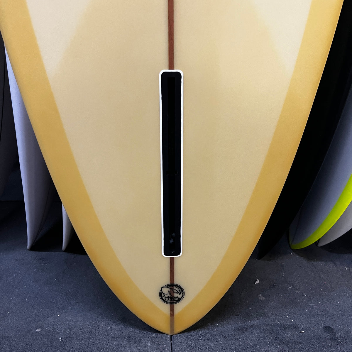Christenson C-Bucket 7'6" secondhand surfboard fin box close-up