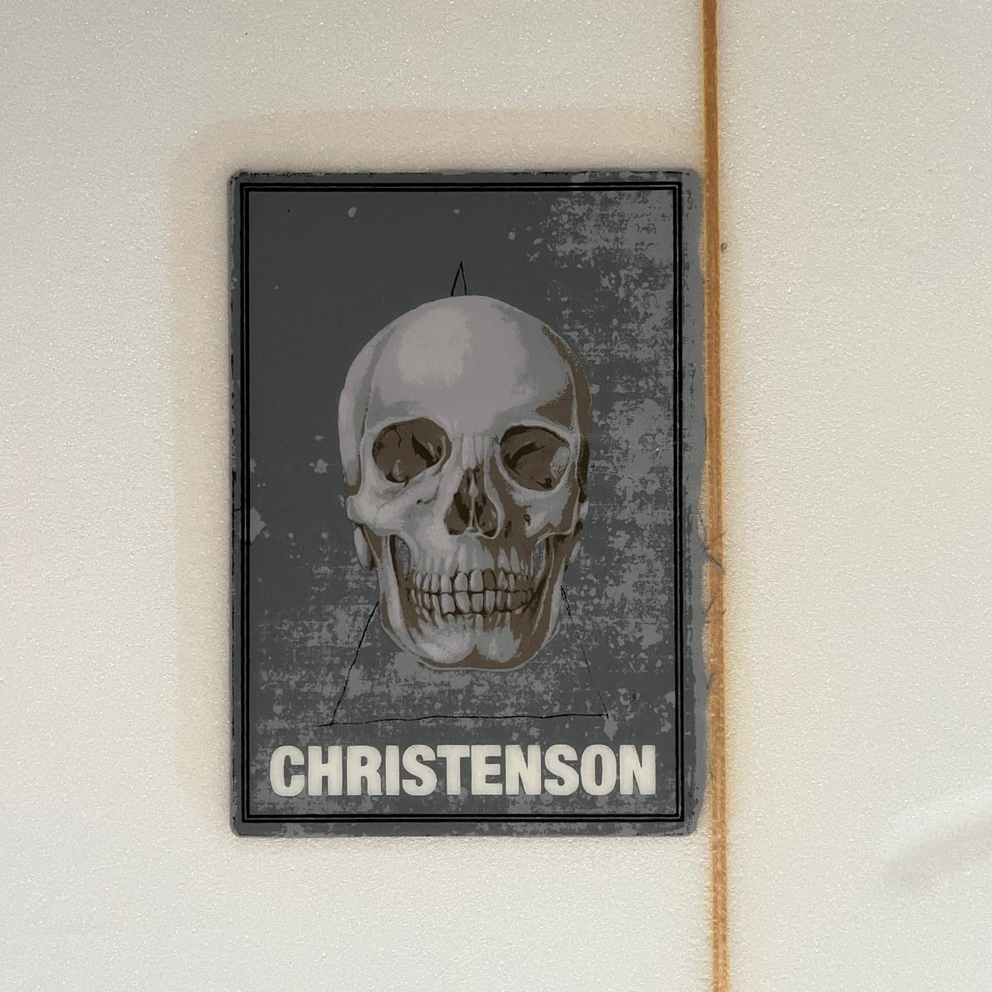 Christenson Cafe Racer 5'7" secondhand surfboard brand logo close-up