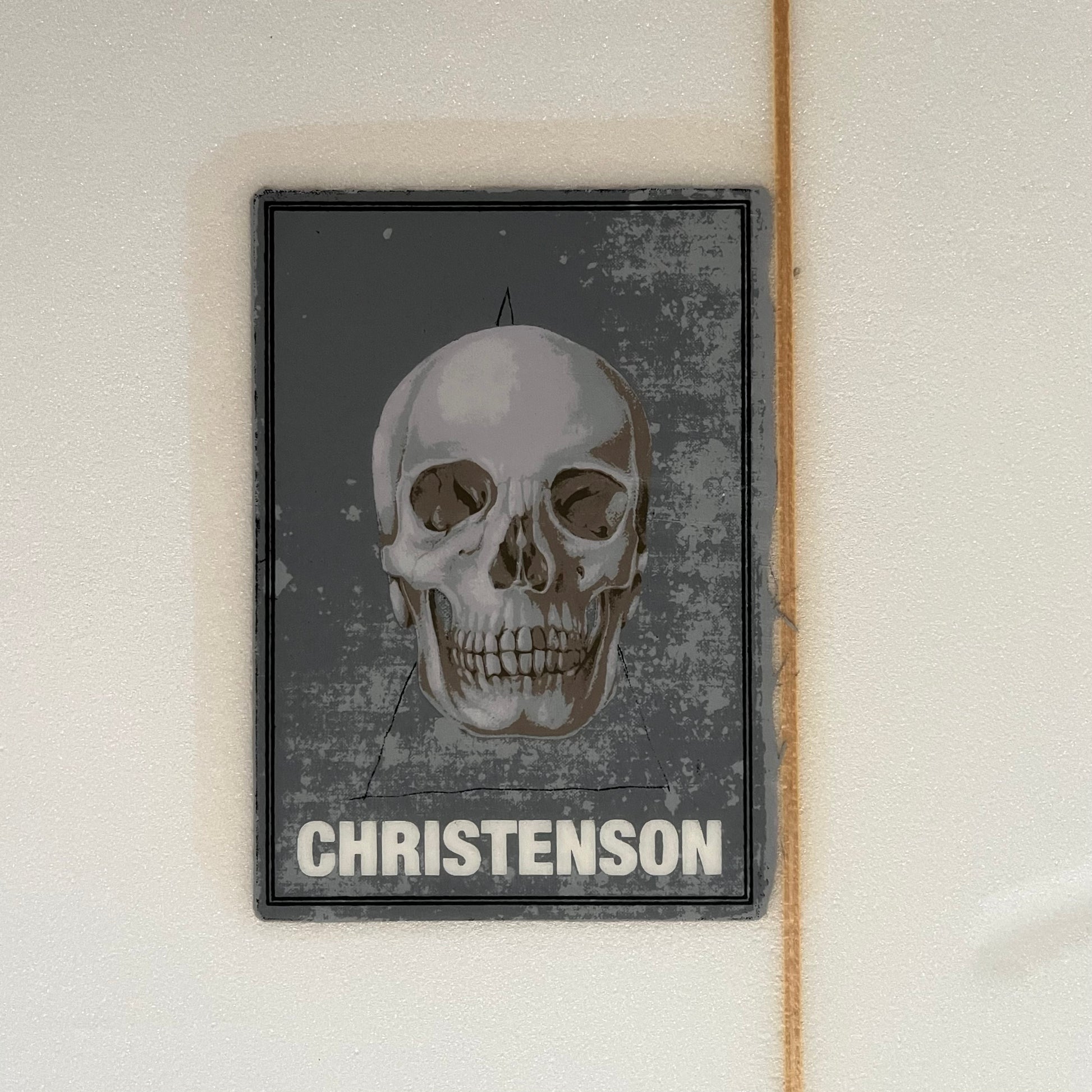 Christenson Cafe Racer 5'7" secondhand surfboard brand logo close-up