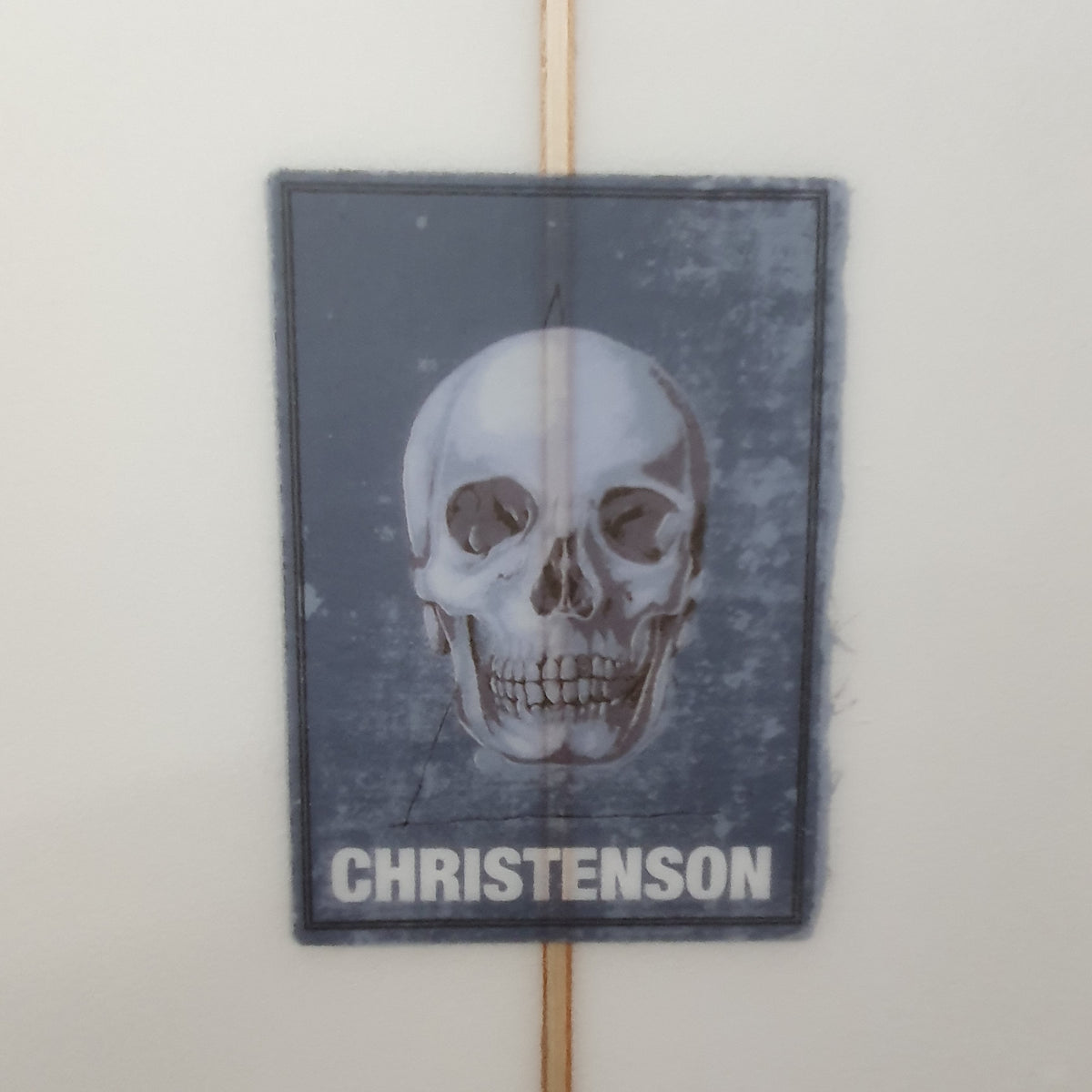 Christenson Fish 6'6" secondhand surfboard brand logo close-up