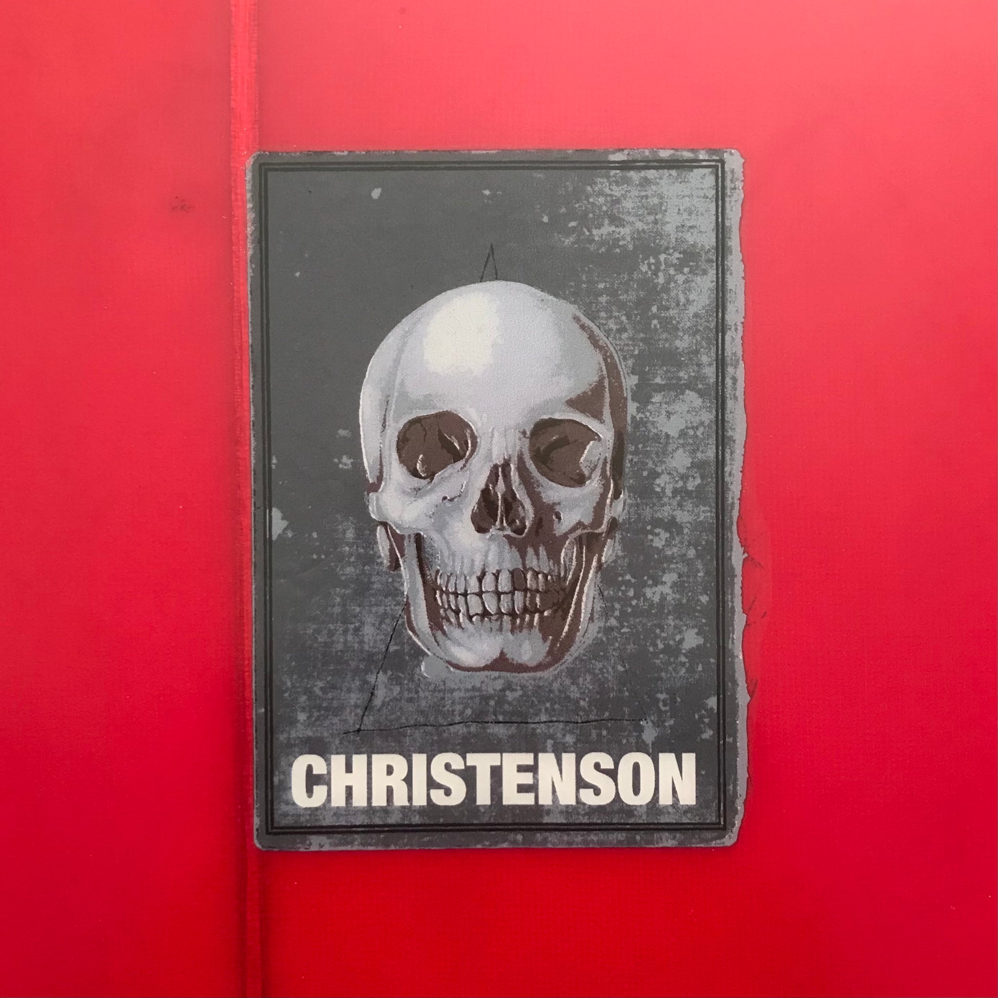 Christenson Flat Tracker 2 8'0" secondhand surfboard brand logo close-up