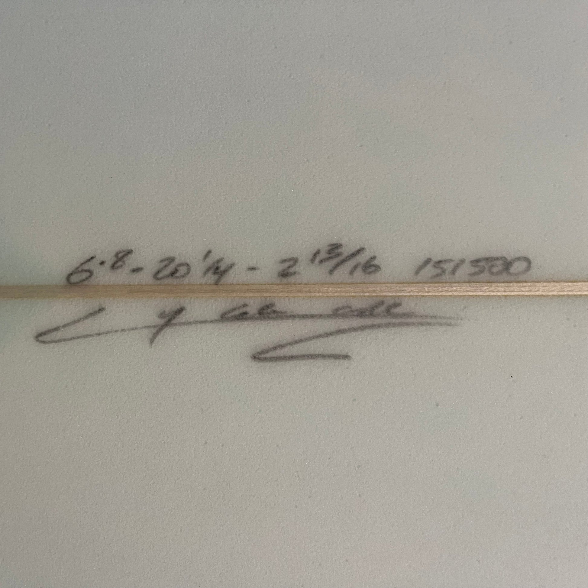 Christenson Invisible Policeman 6'8" secondhand surfboard dimensions close-up