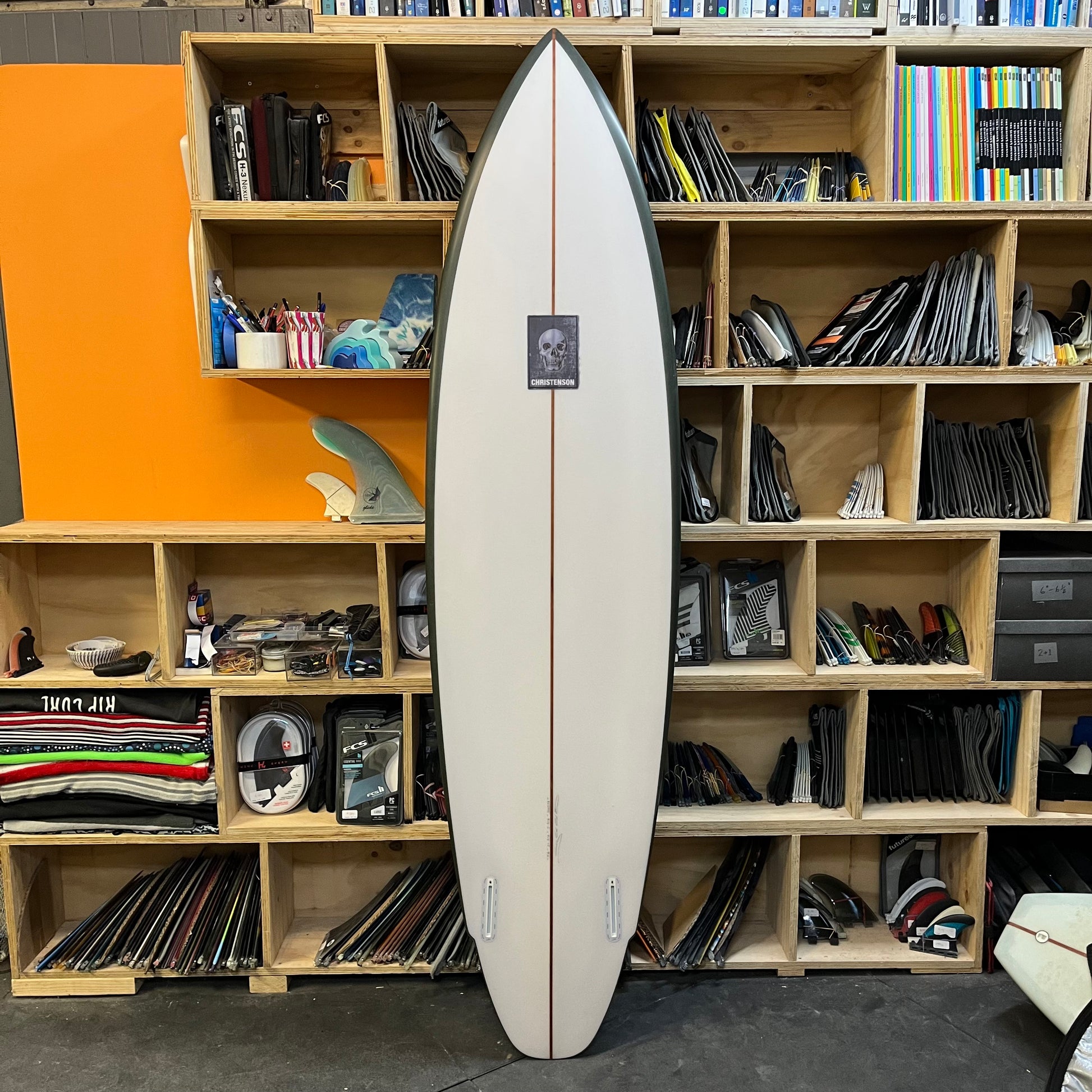 Christenson Lane Splitter 7'4" secondhand surfboard bottom view