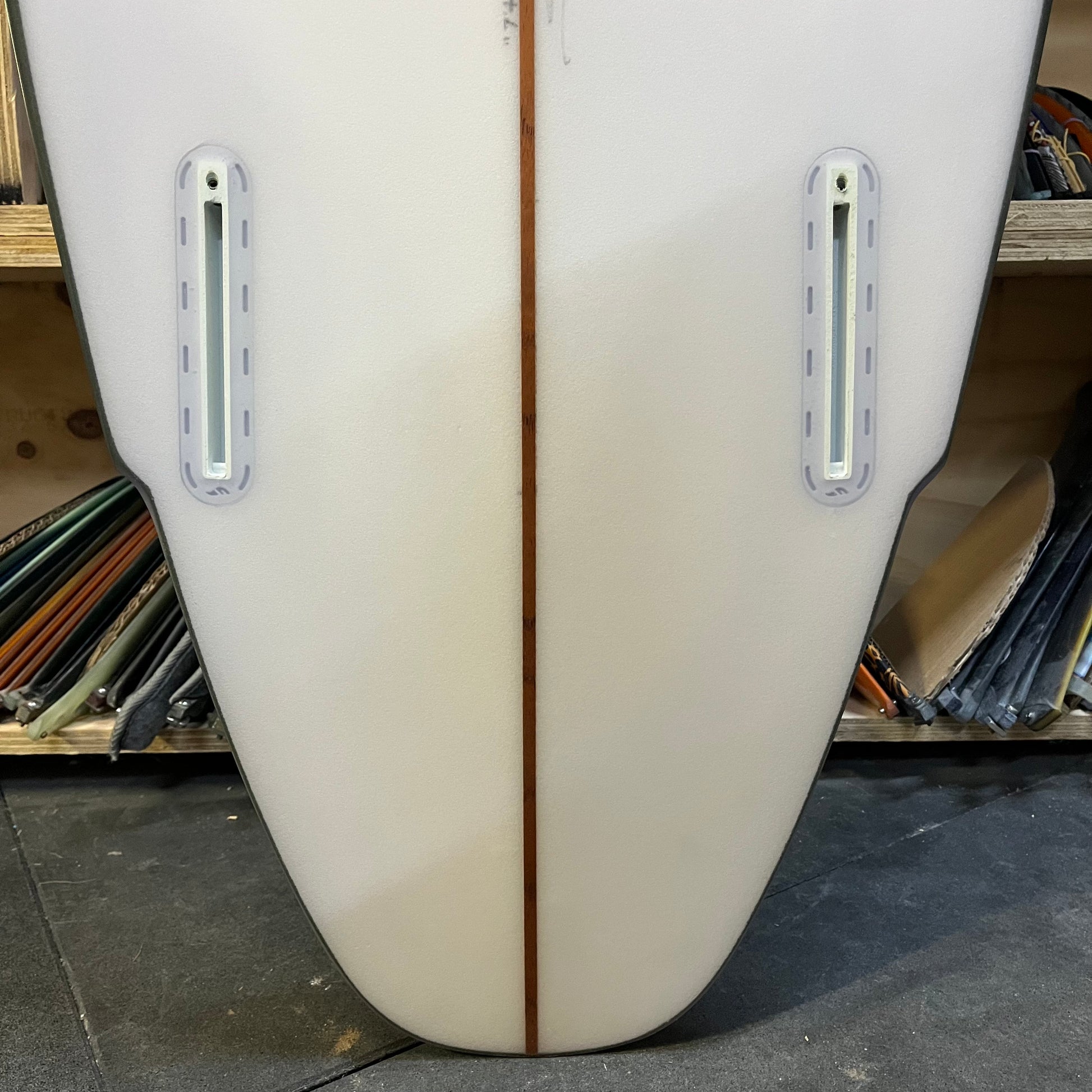 Christenson Lane Splitter 7'4" secondhand surfboard fin box close-up